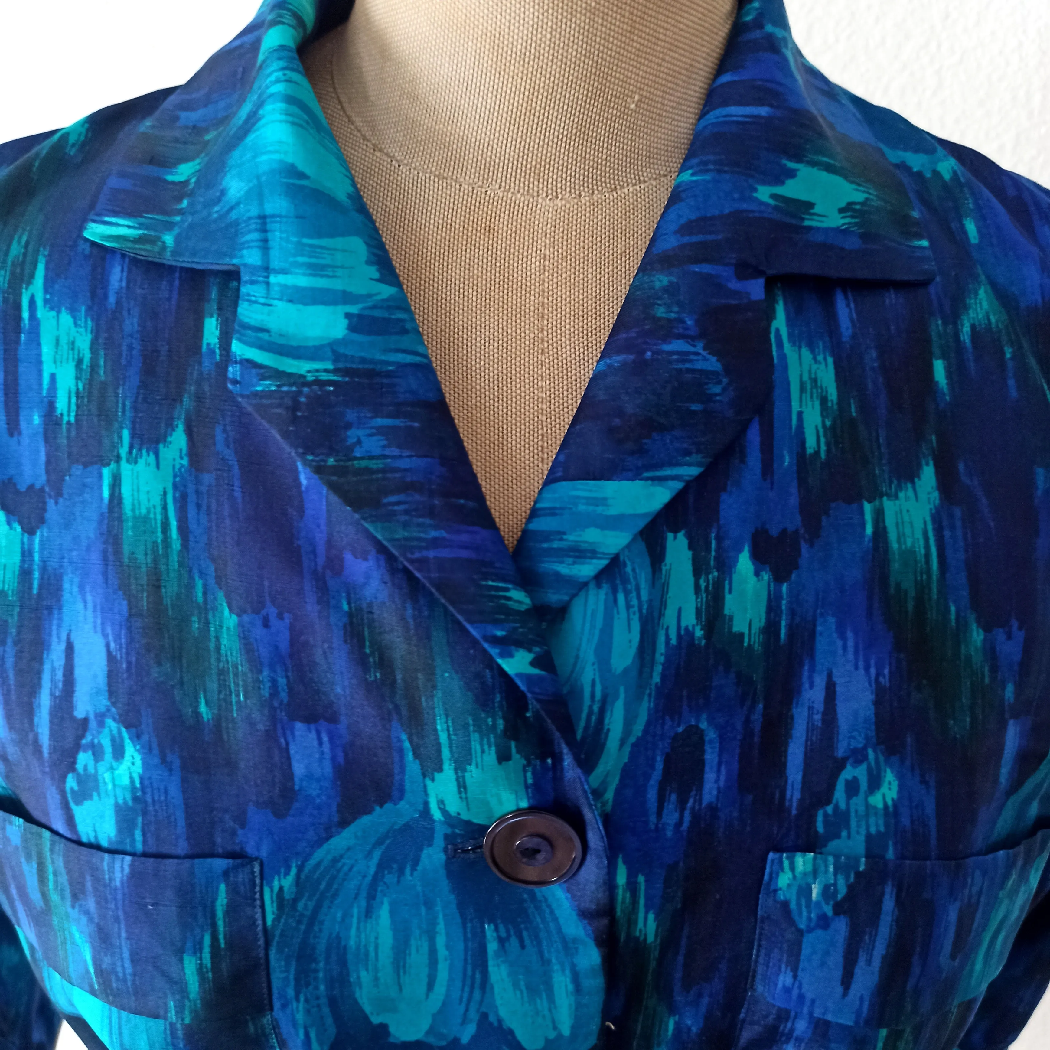 1950s - Stunning Abstract Floral Wild Silk Dress - W27 (68cm)