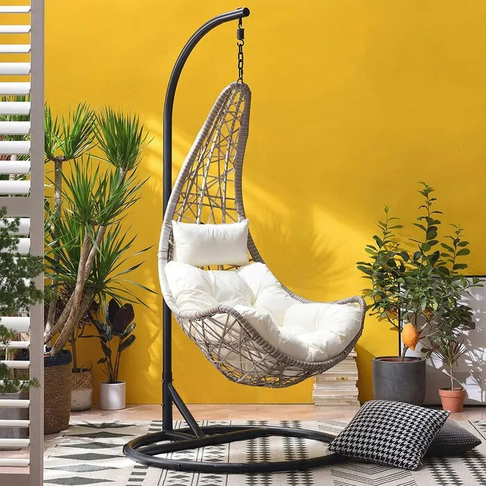 Anastasio Single Seater Hanging Swing With Stand For Balcony , Garden Swing (Sea shell)