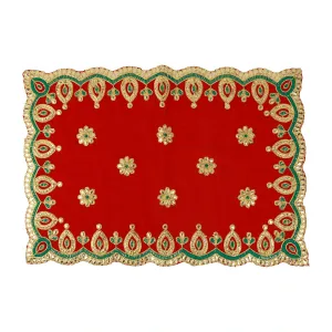 Asan Mat - 13 x 20 Inches | Velvet Aasan Mat/ Jari Border Pooja Aasan for Deity/ Assorted Colours/ 55 Gms Approx