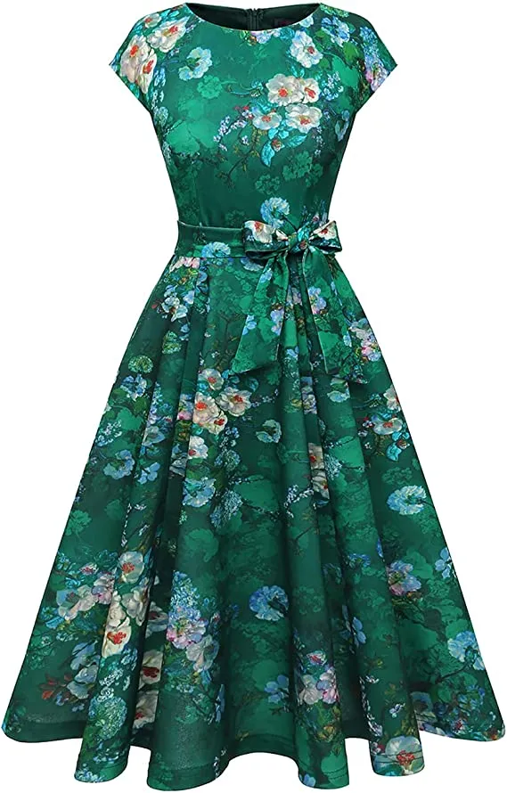Black Rose Women Casual Dresses Vintage Cocktail Tea Party Dress A-Line Summer Work Dress - DRESSTELLS