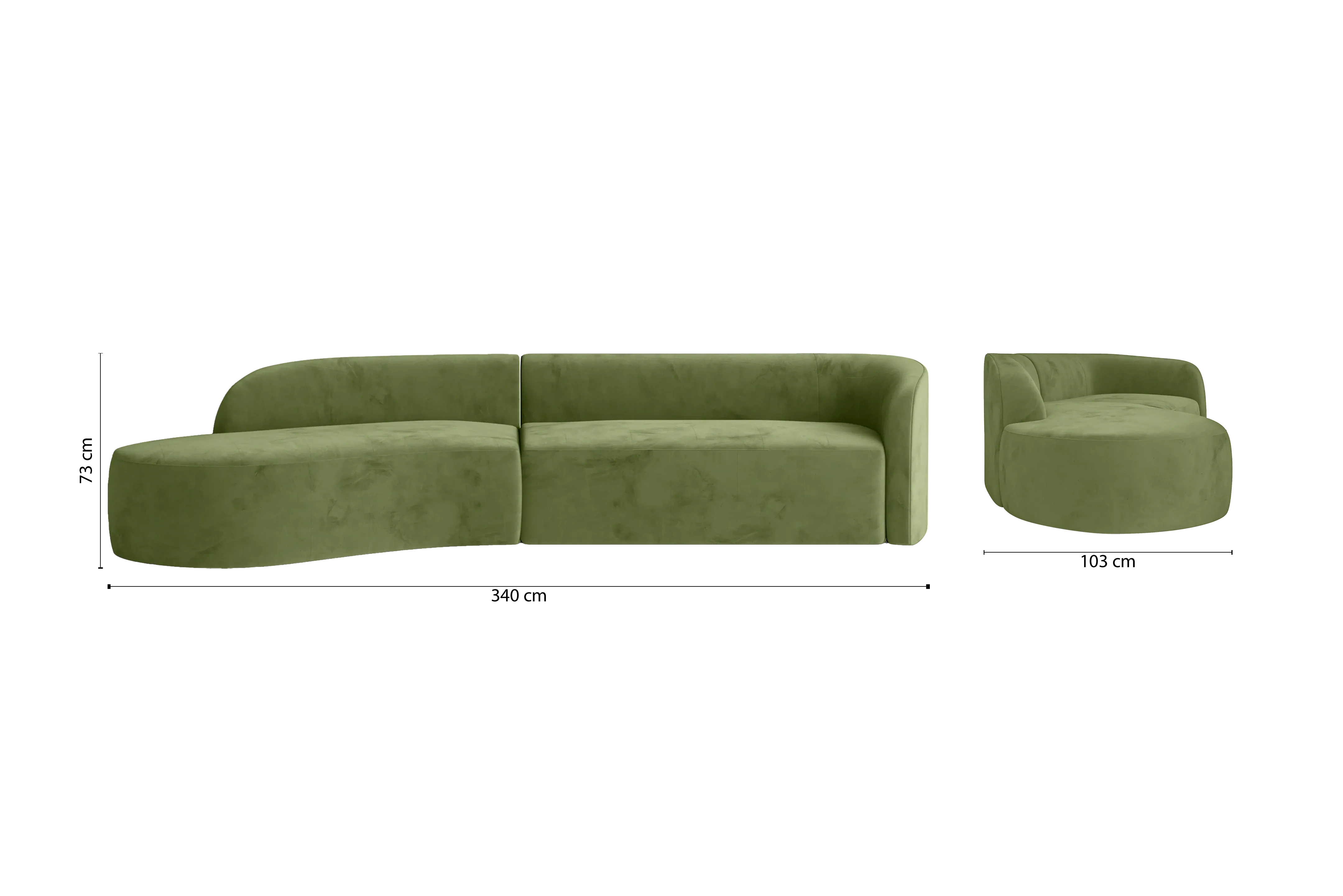 Caserta 4 Seater Left Hand Facing Chaise Lounge Corner Sofa Lime Velvet