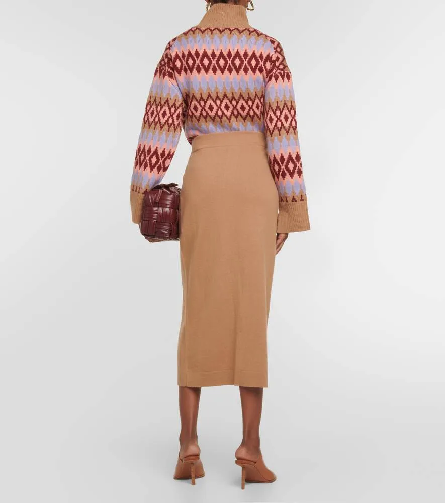 Cashmere and wool midi skirt JARDIN DES ORANGERS, brown