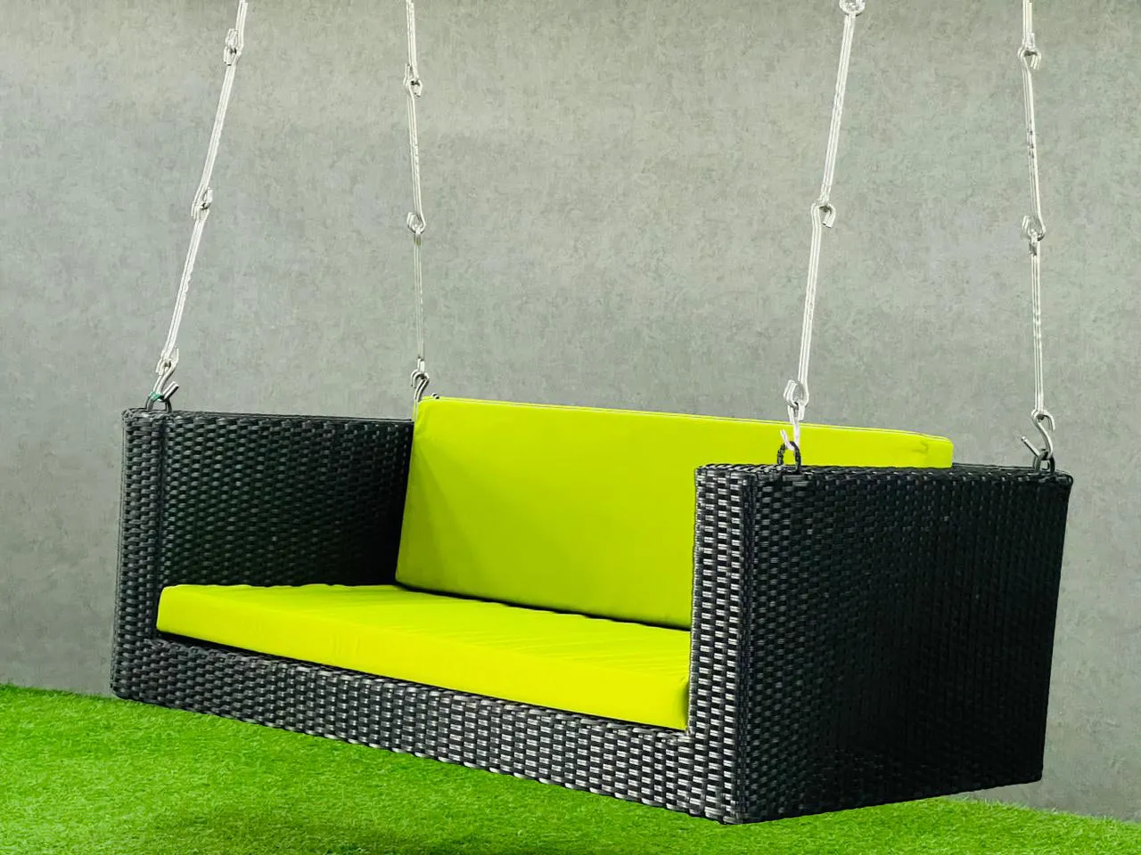 Castro Double Seater Hanging Swing Without Stand For Balcony , Garden Swing (Black   Green)
