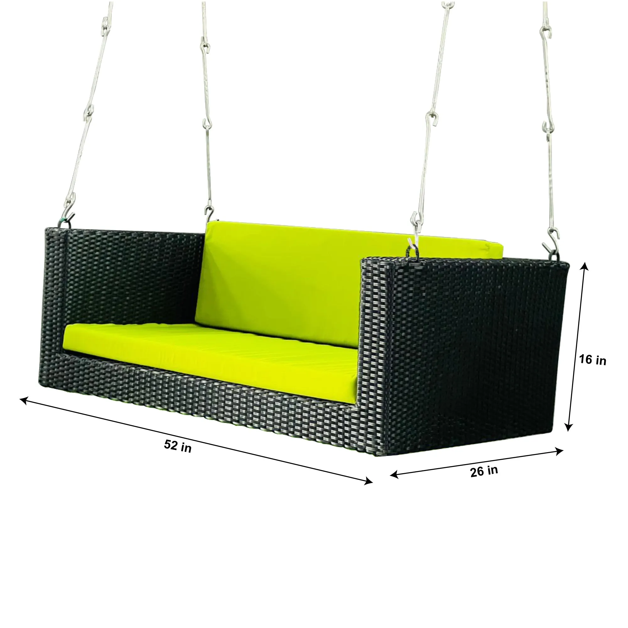 Castro Double Seater Hanging Swing Without Stand For Balcony , Garden Swing (Black   Green)