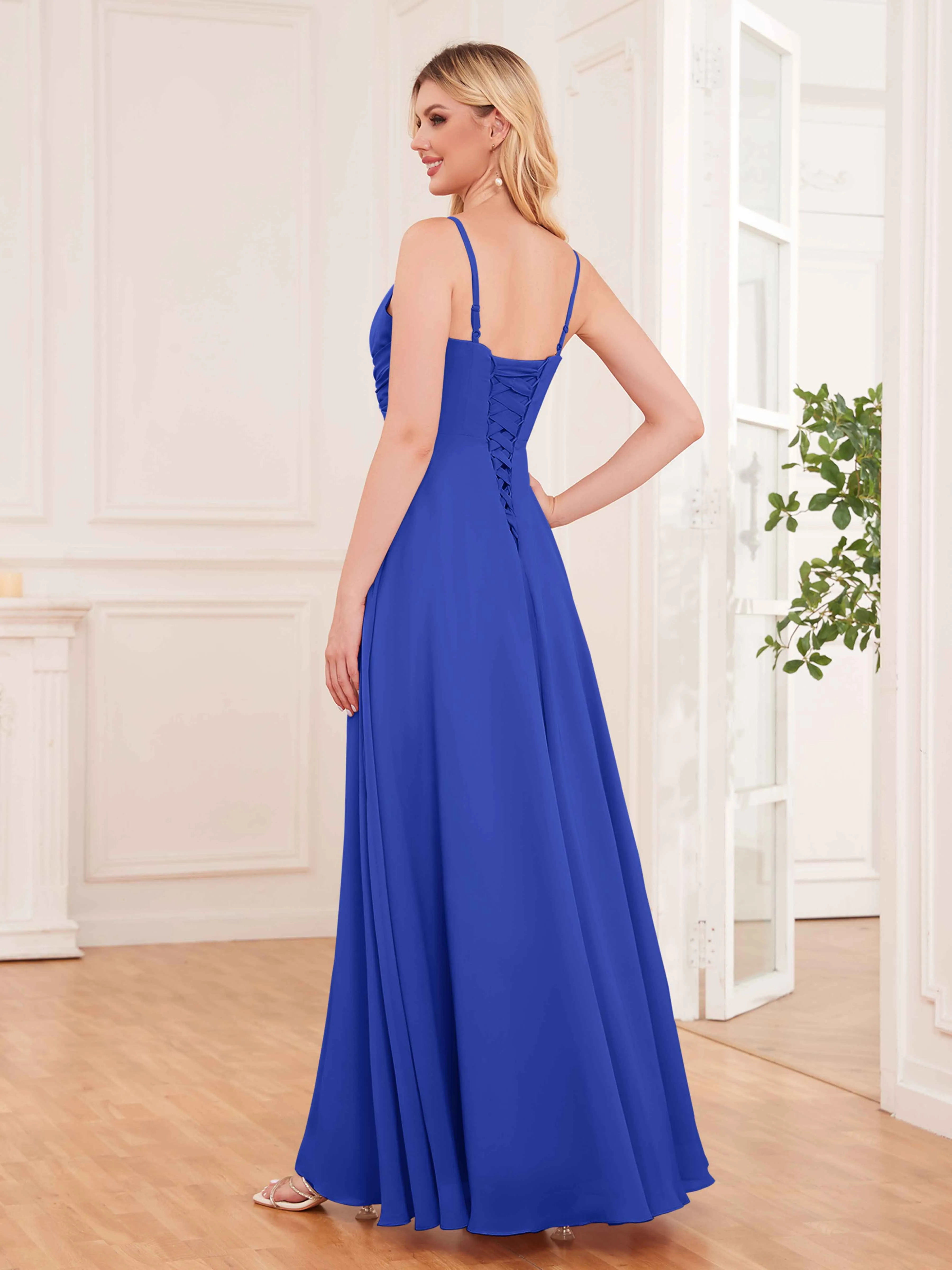 Cecilia Pretty Twist Pleated Ruffles Slit Chiffon Bridesmaid Dresses