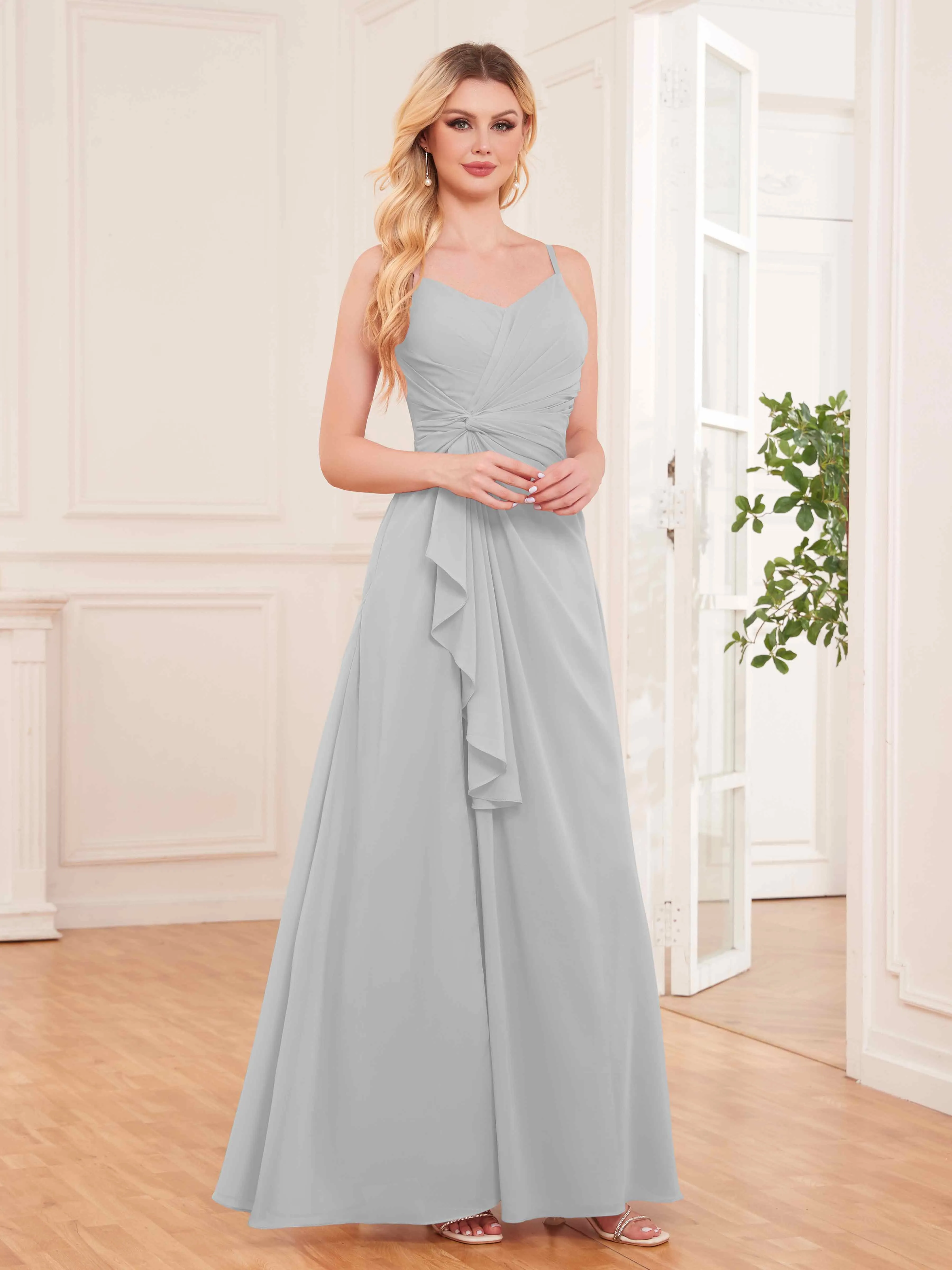 Cecilia Pretty Twist Pleated Ruffles Slit Chiffon Bridesmaid Dresses