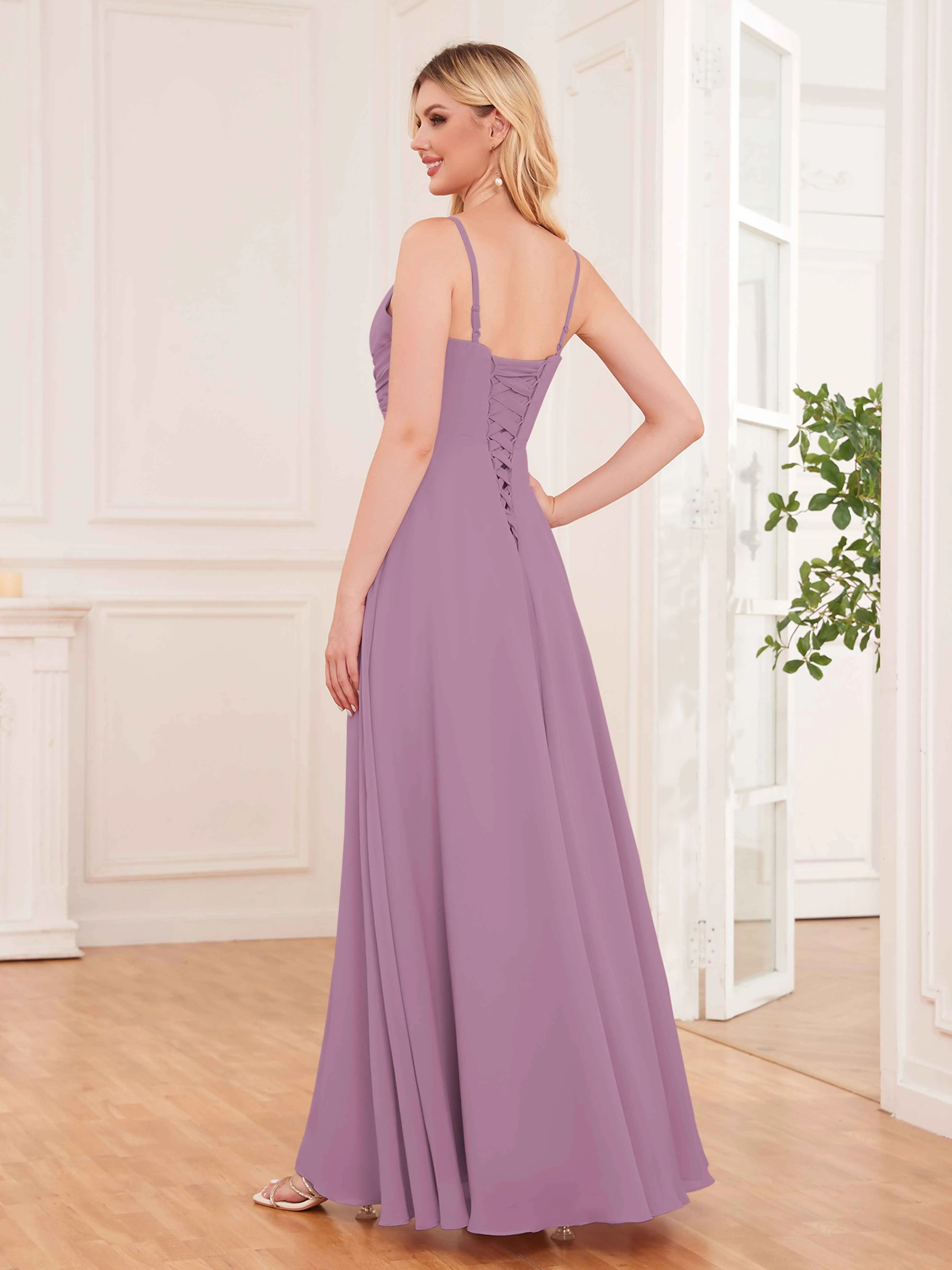 Cecilia Pretty Twist Pleated Ruffles Slit Chiffon Bridesmaid Dresses