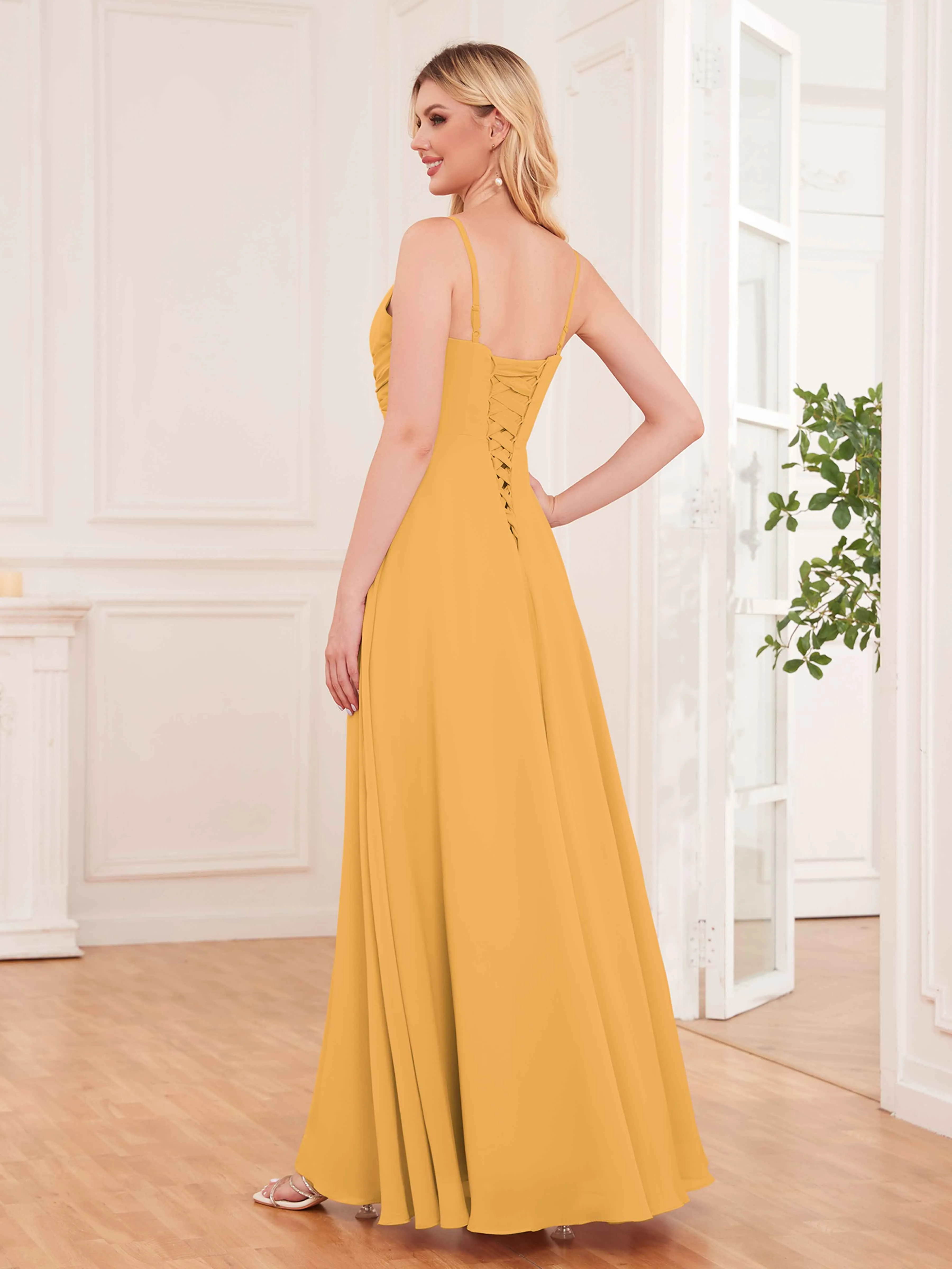 Cecilia Pretty Twist Pleated Ruffles Slit Chiffon Bridesmaid Dresses