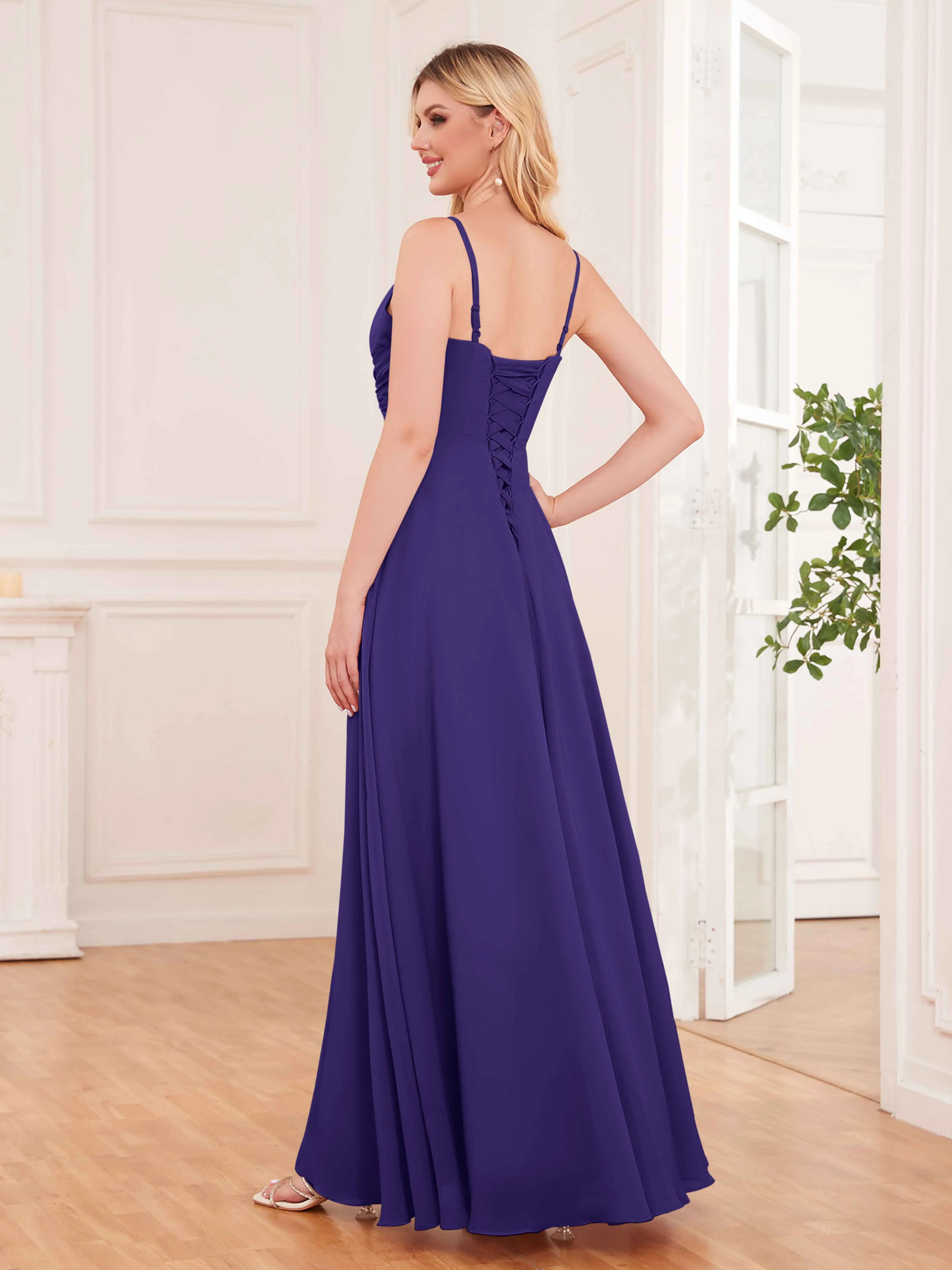 Cecilia Pretty Twist Pleated Ruffles Slit Chiffon Bridesmaid Dresses