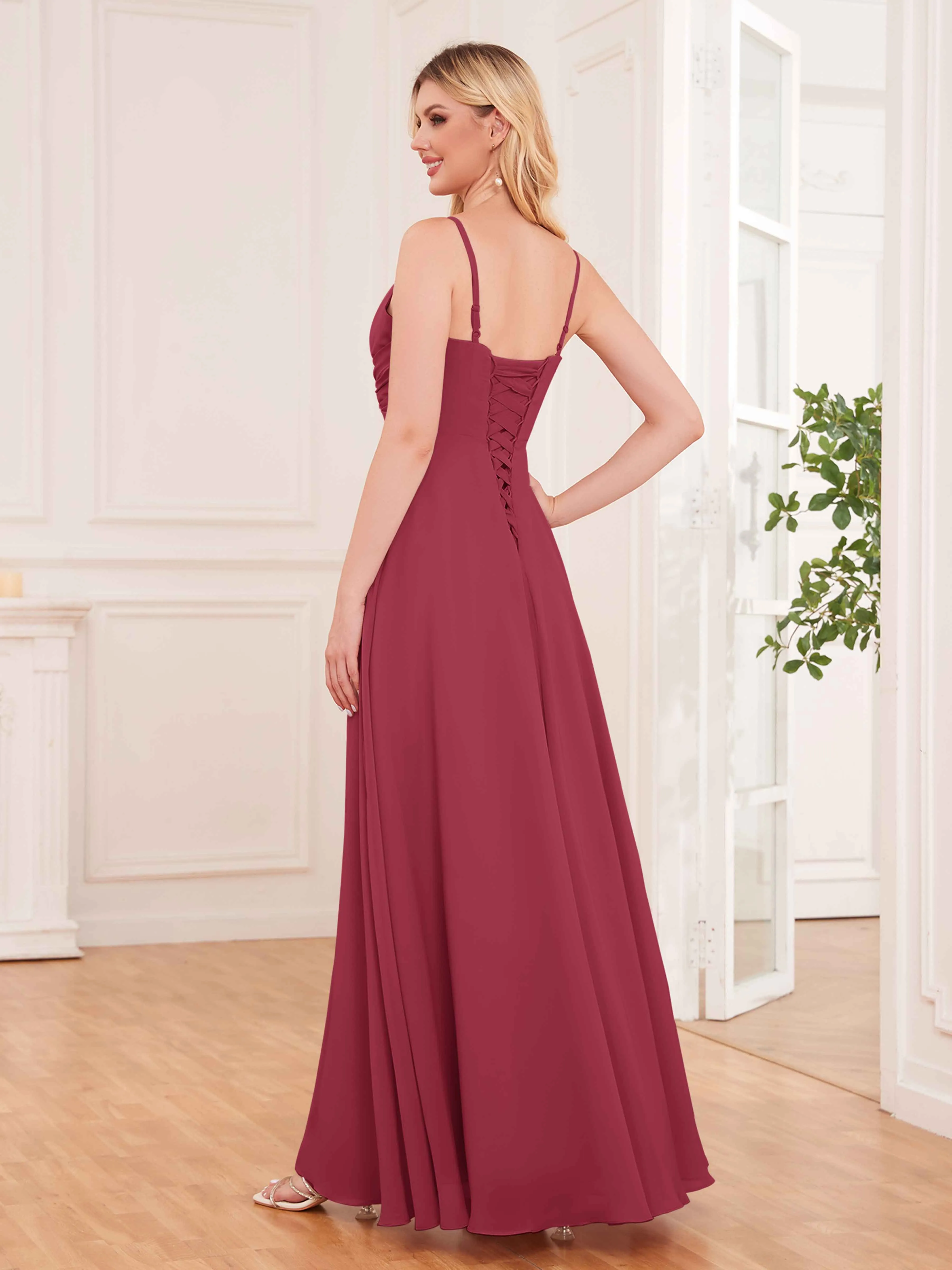 Cecilia Pretty Twist Pleated Ruffles Slit Chiffon Bridesmaid Dresses