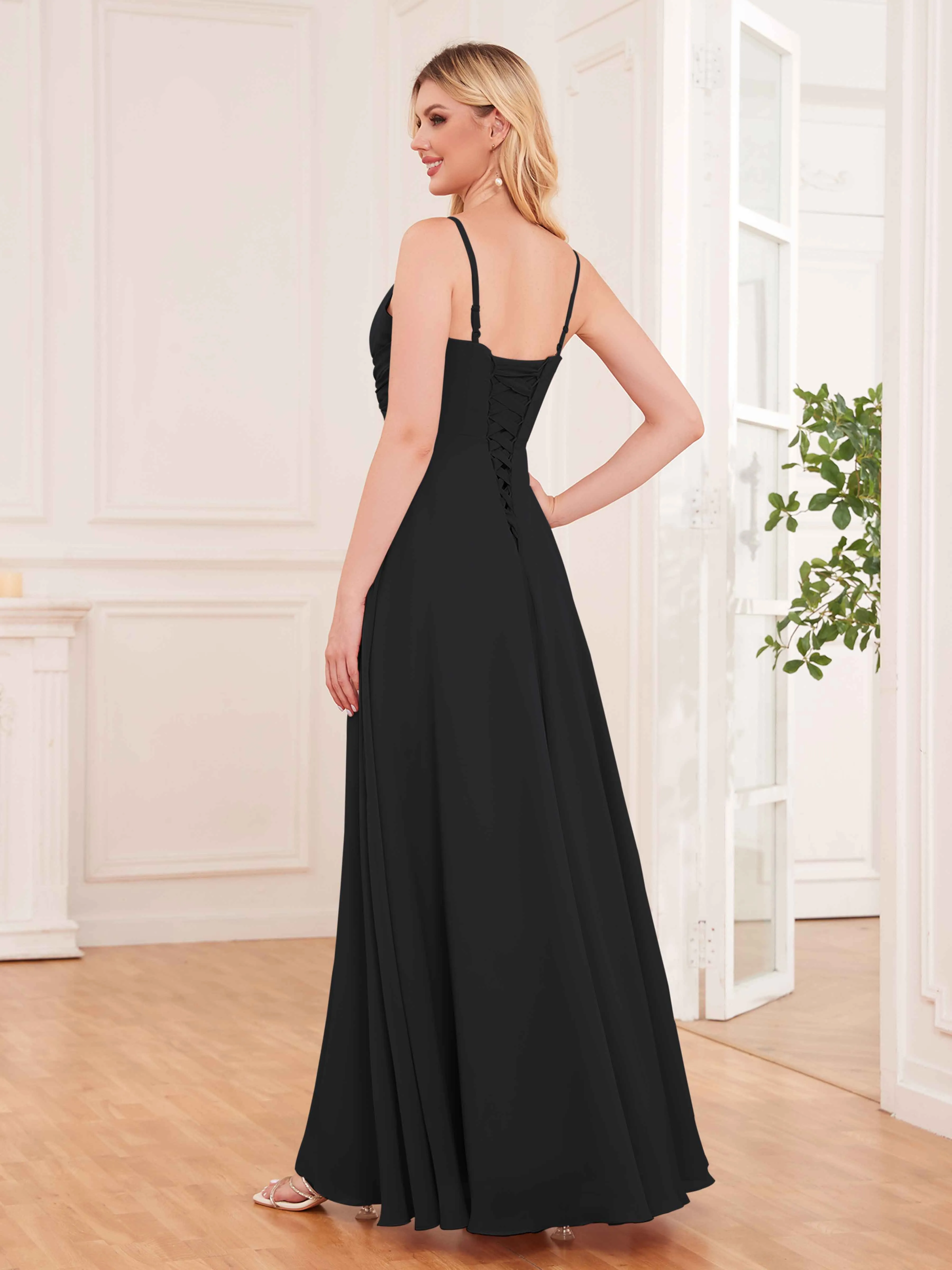 Cecilia Pretty Twist Pleated Ruffles Slit Chiffon Bridesmaid Dresses