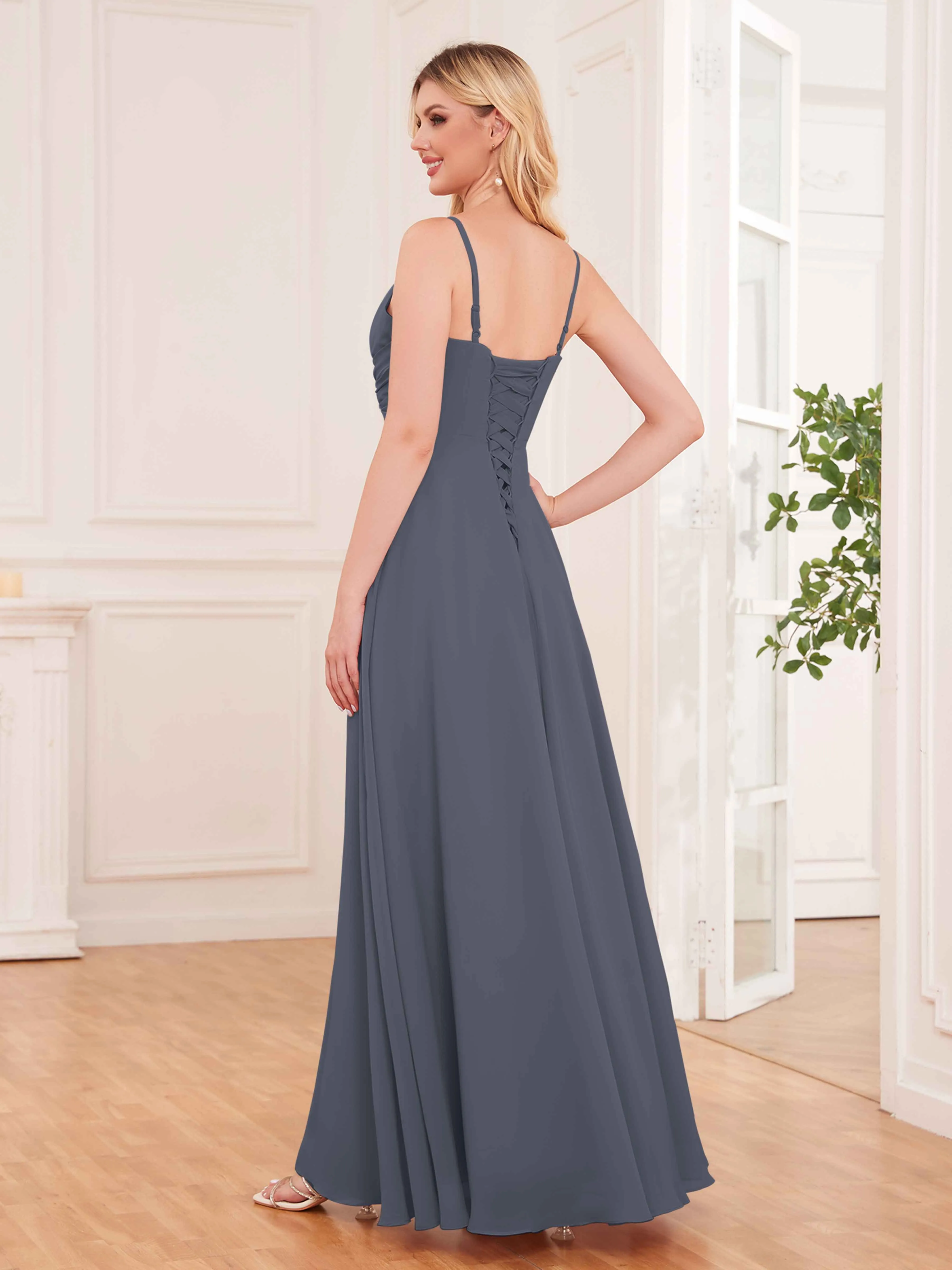 Cecilia Pretty Twist Pleated Ruffles Slit Chiffon Bridesmaid Dresses