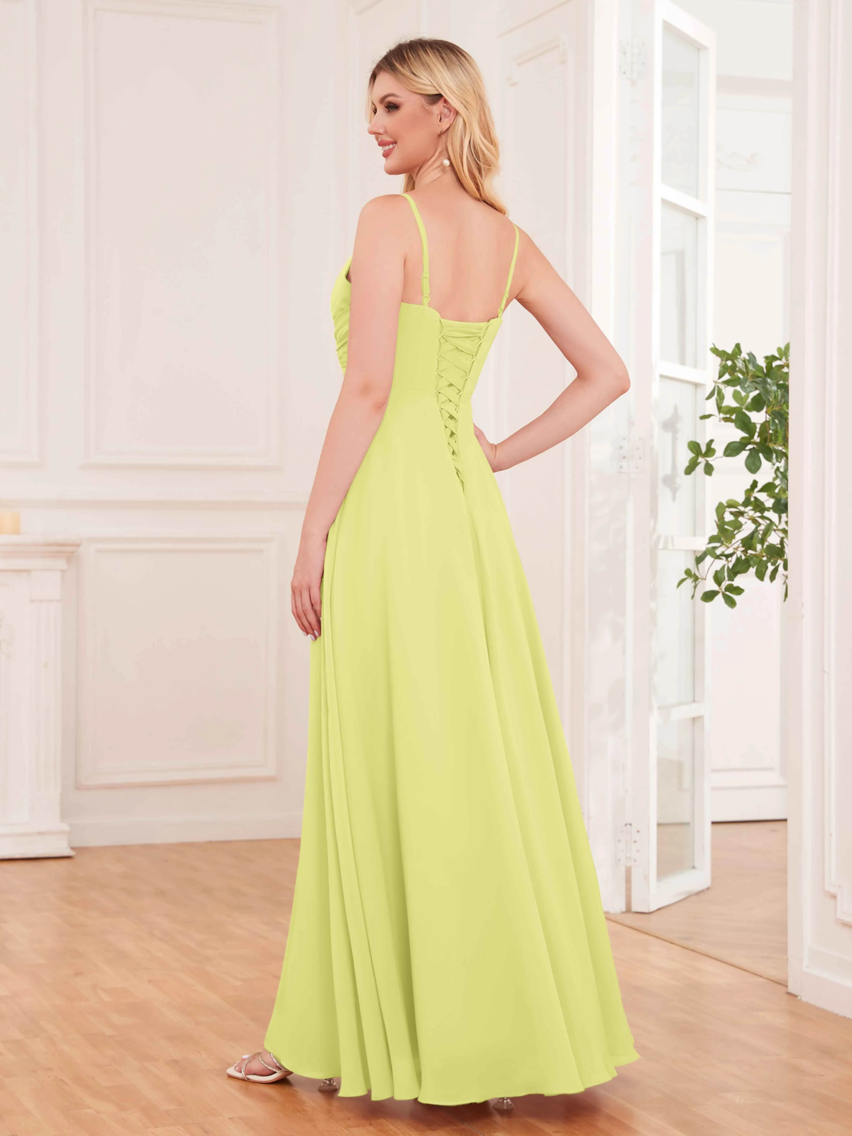 Cecilia Pretty Twist Pleated Ruffles Slit Chiffon Bridesmaid Dresses