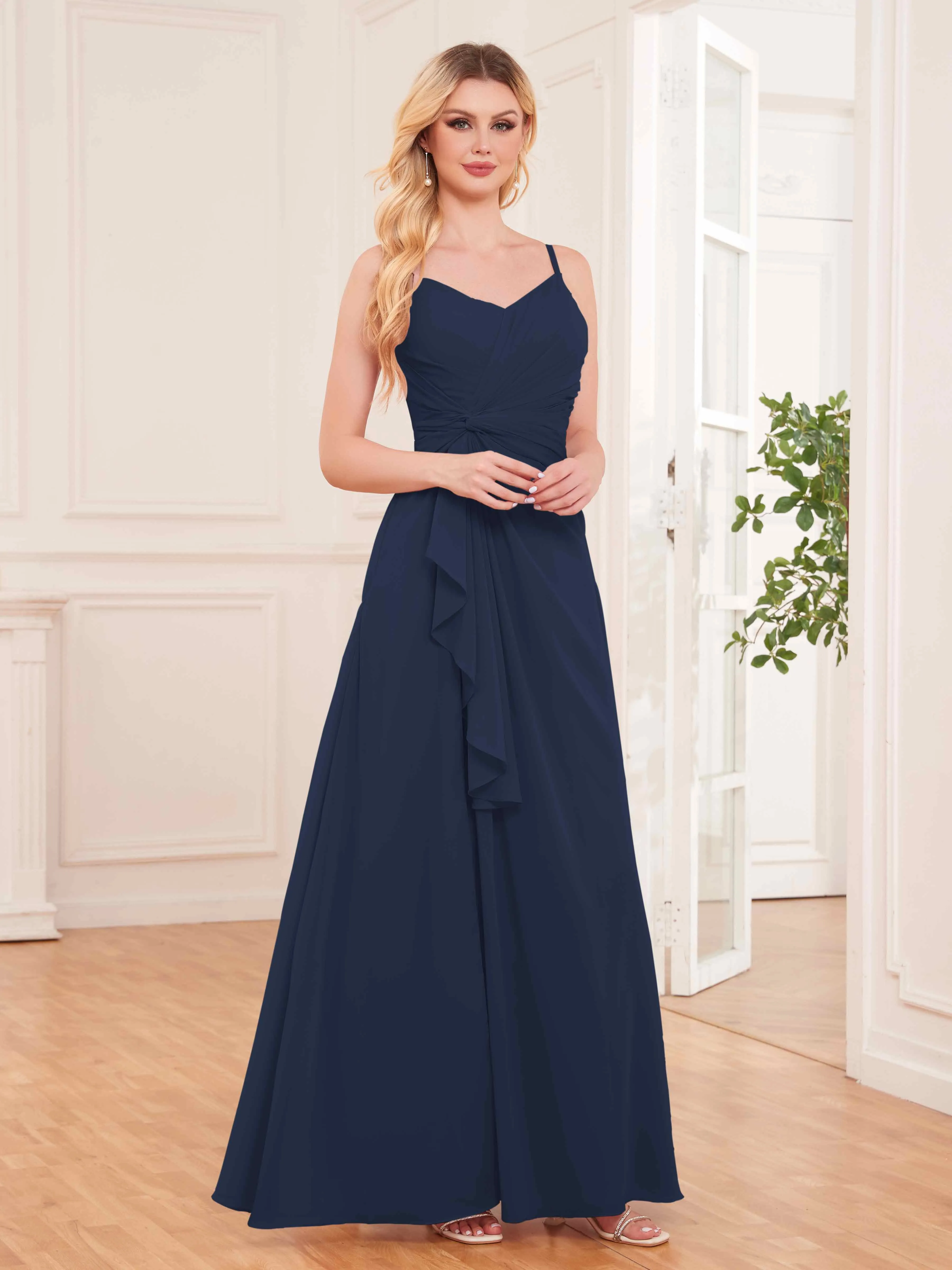 Cecilia Pretty Twist Pleated Ruffles Slit Chiffon Bridesmaid Dresses