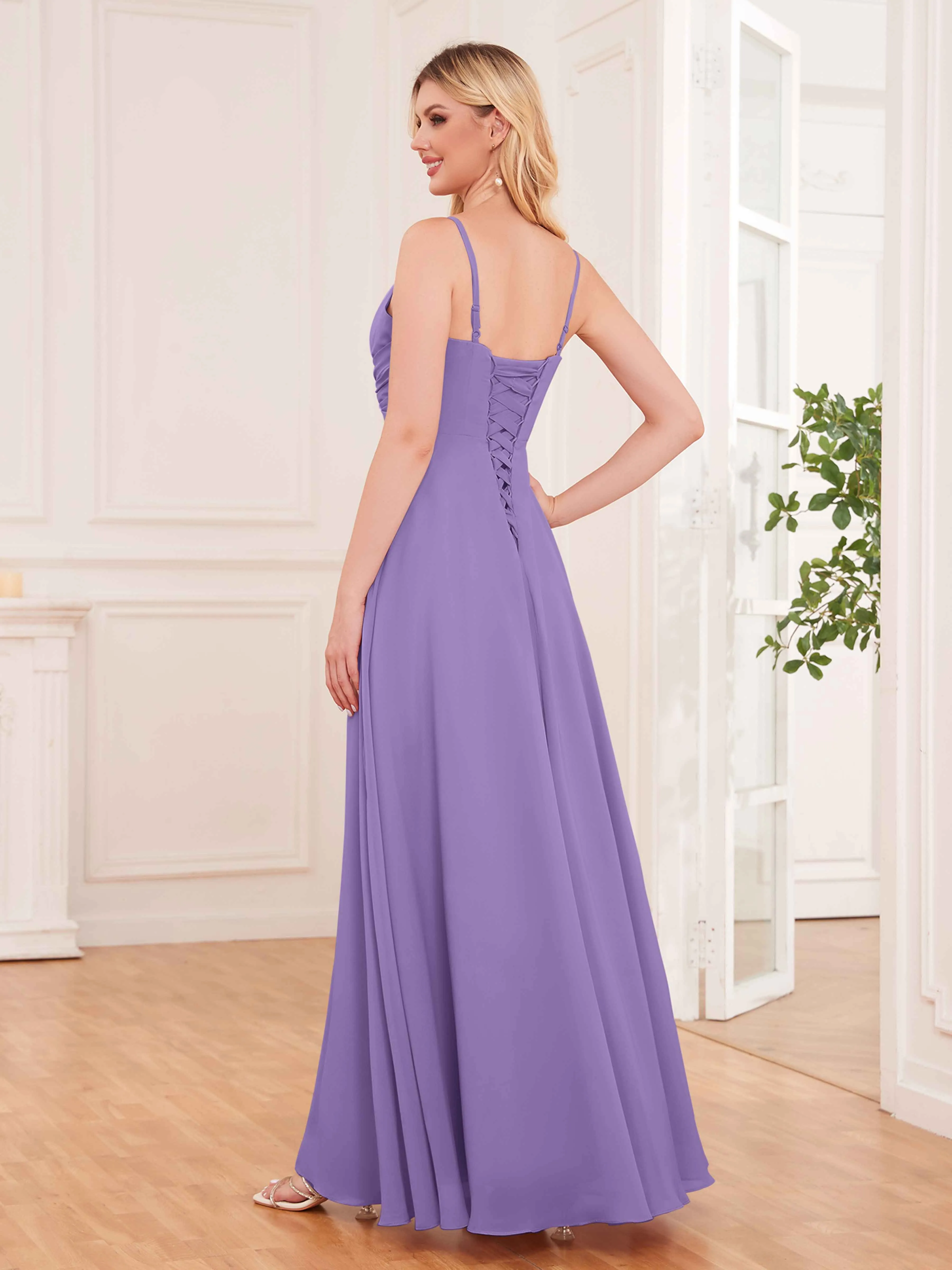 Cecilia Pretty Twist Pleated Ruffles Slit Chiffon Bridesmaid Dresses