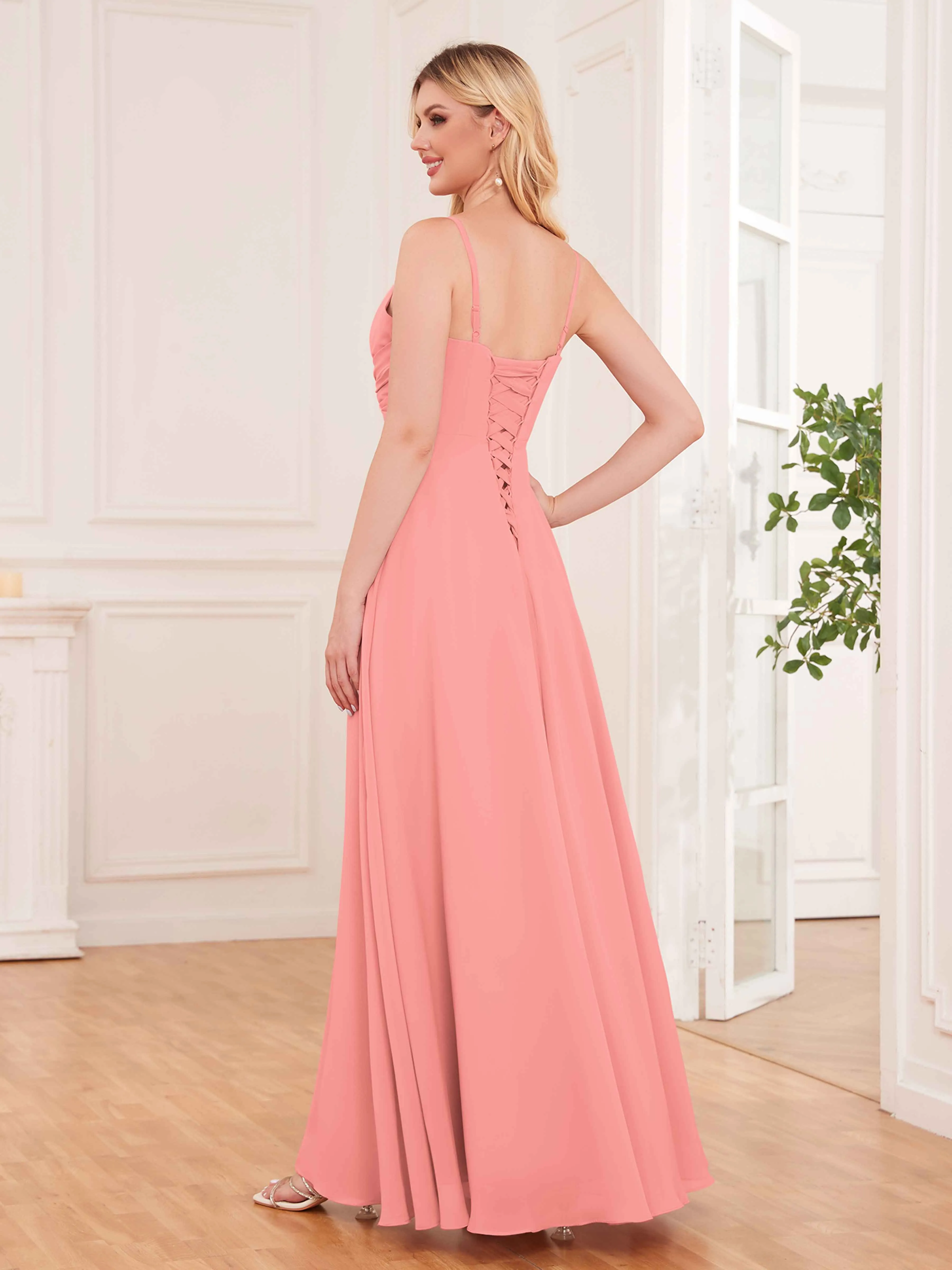Cecilia Pretty Twist Pleated Ruffles Slit Chiffon Bridesmaid Dresses