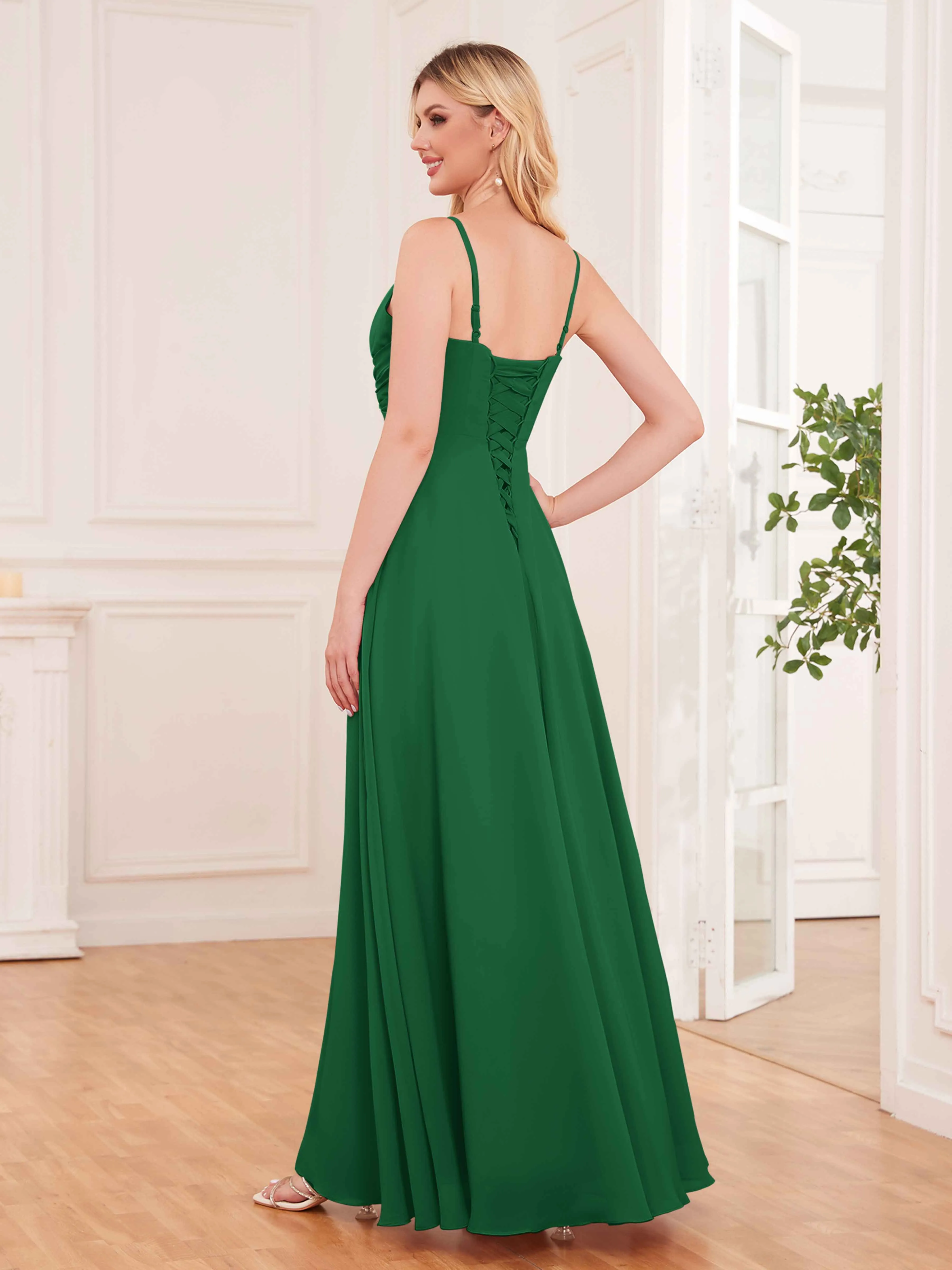 Cecilia Pretty Twist Pleated Ruffles Slit Chiffon Bridesmaid Dresses