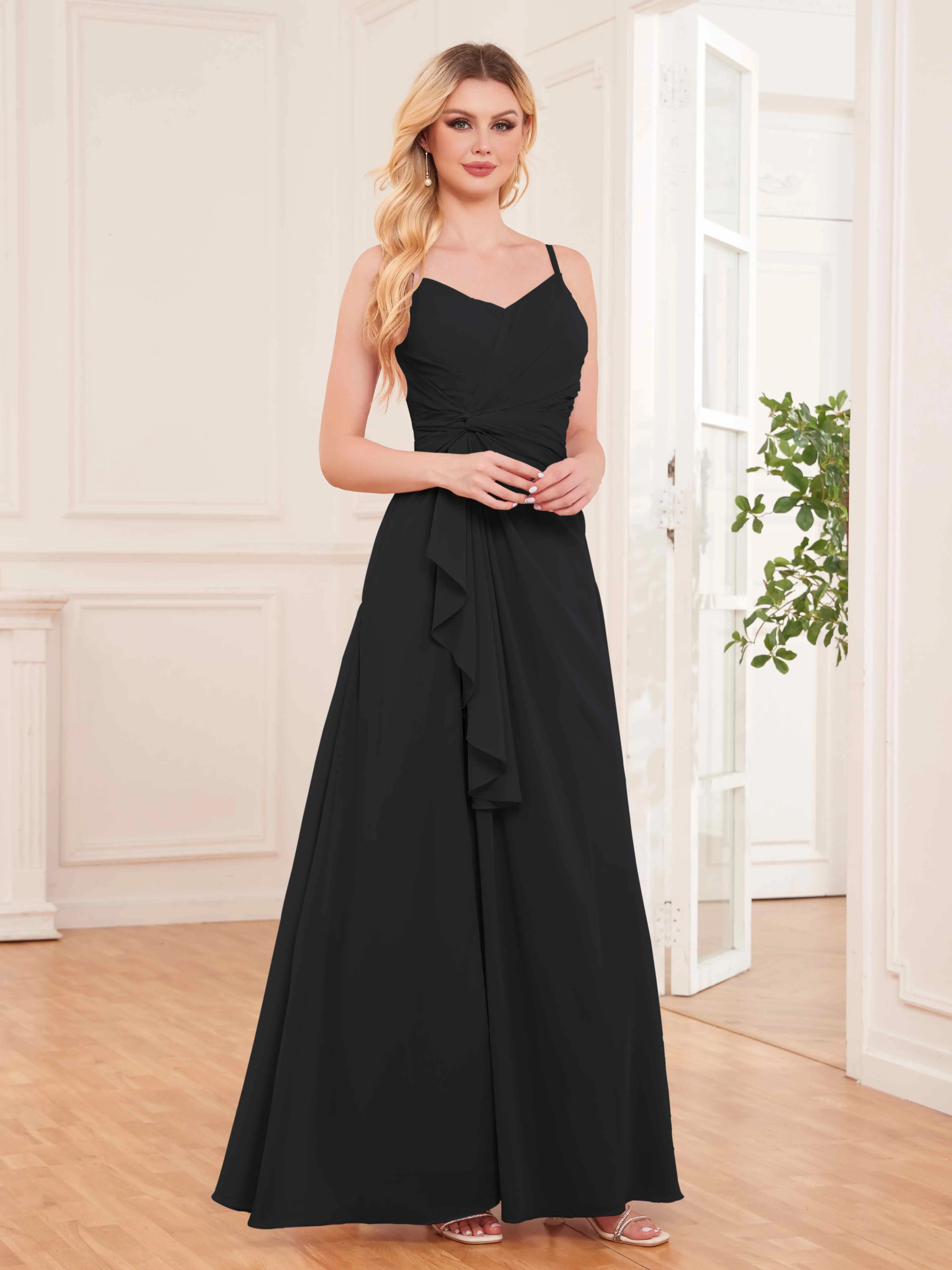 Cecilia Pretty Twist Pleated Ruffles Slit Chiffon Bridesmaid Dresses