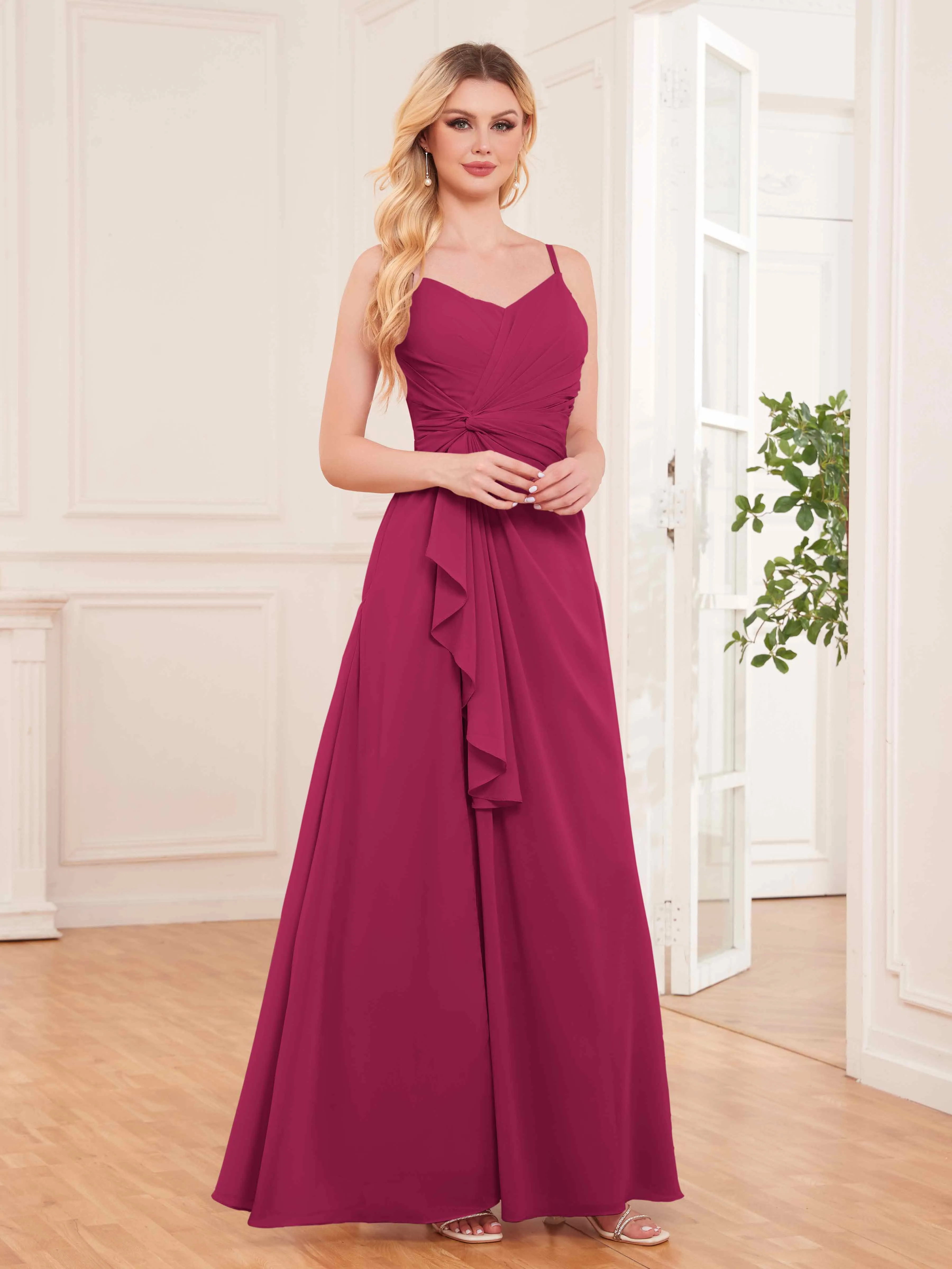 Cecilia Pretty Twist Pleated Ruffles Slit Chiffon Bridesmaid Dresses
