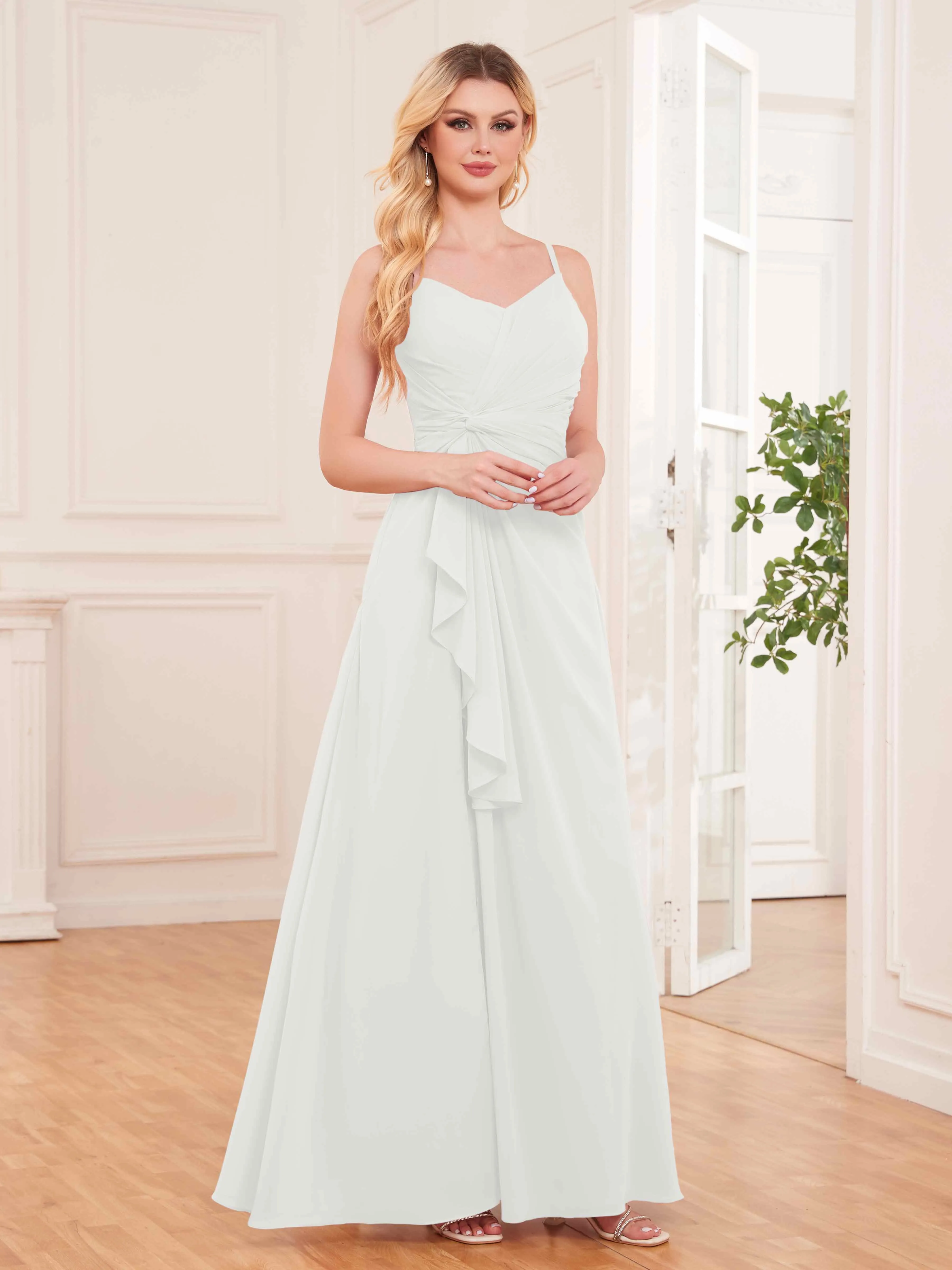 Cecilia Pretty Twist Pleated Ruffles Slit Chiffon Bridesmaid Dresses