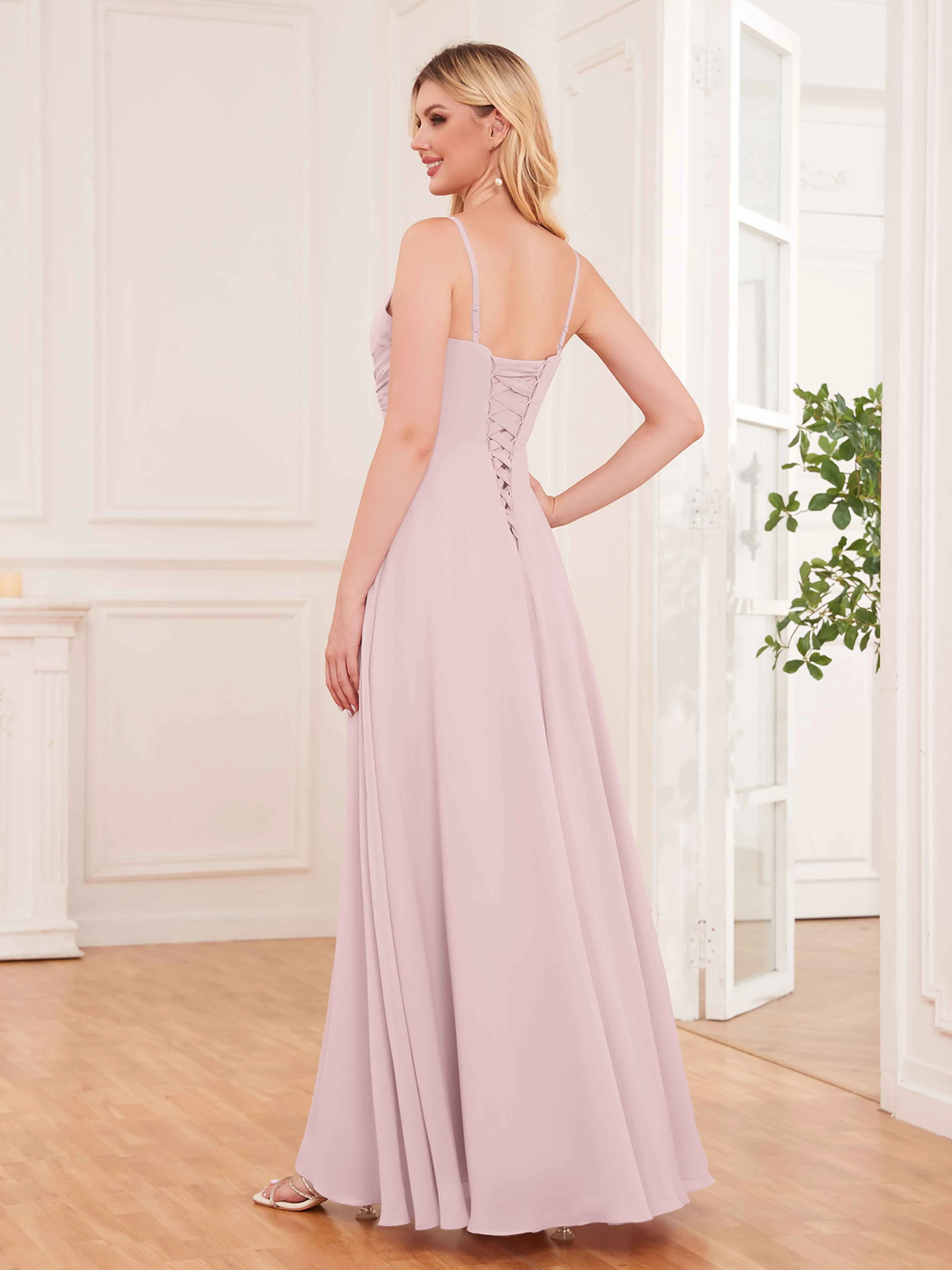 Cecilia Pretty Twist Pleated Ruffles Slit Chiffon Bridesmaid Dresses