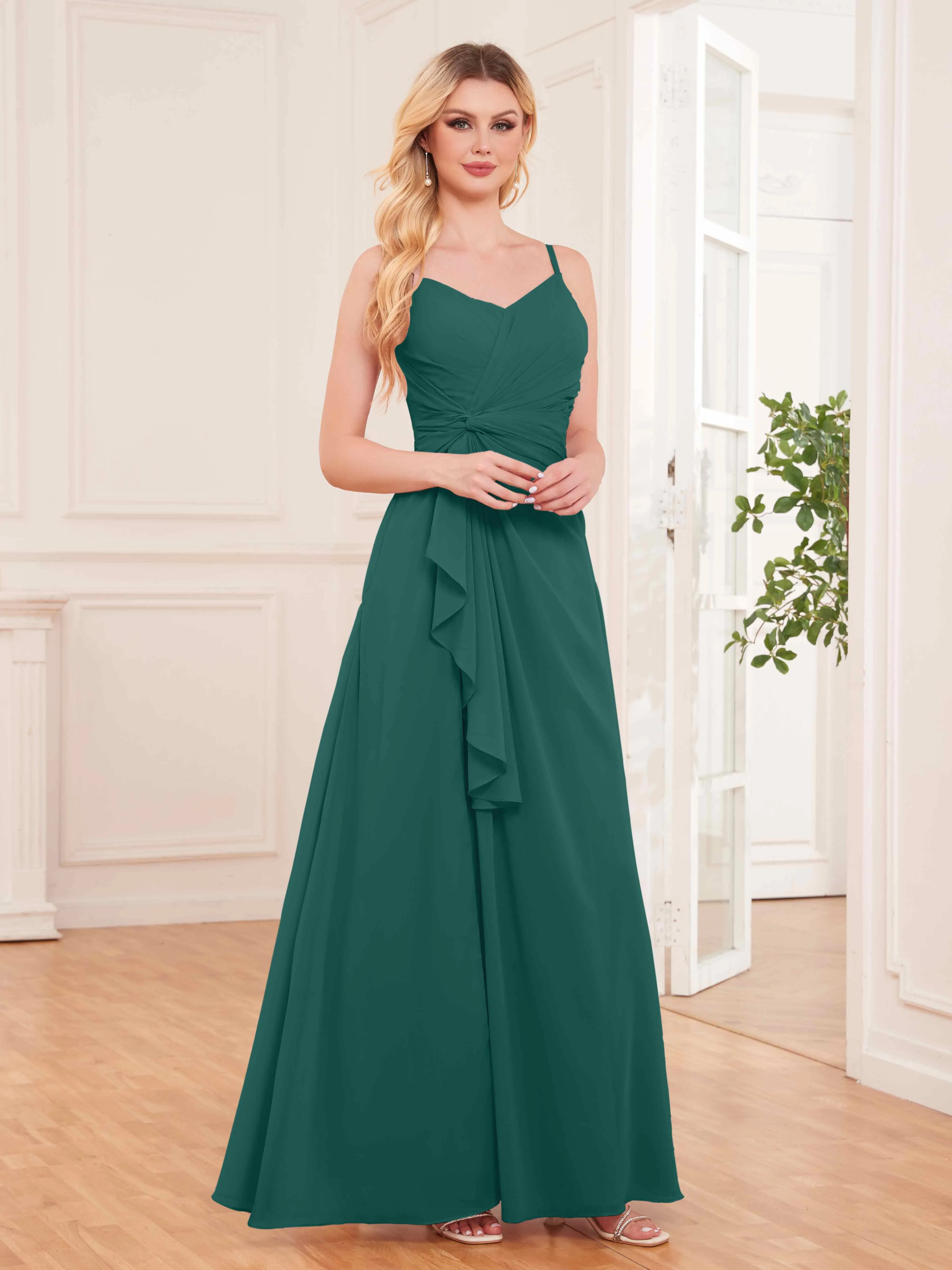 Cecilia Pretty Twist Pleated Ruffles Slit Chiffon Bridesmaid Dresses