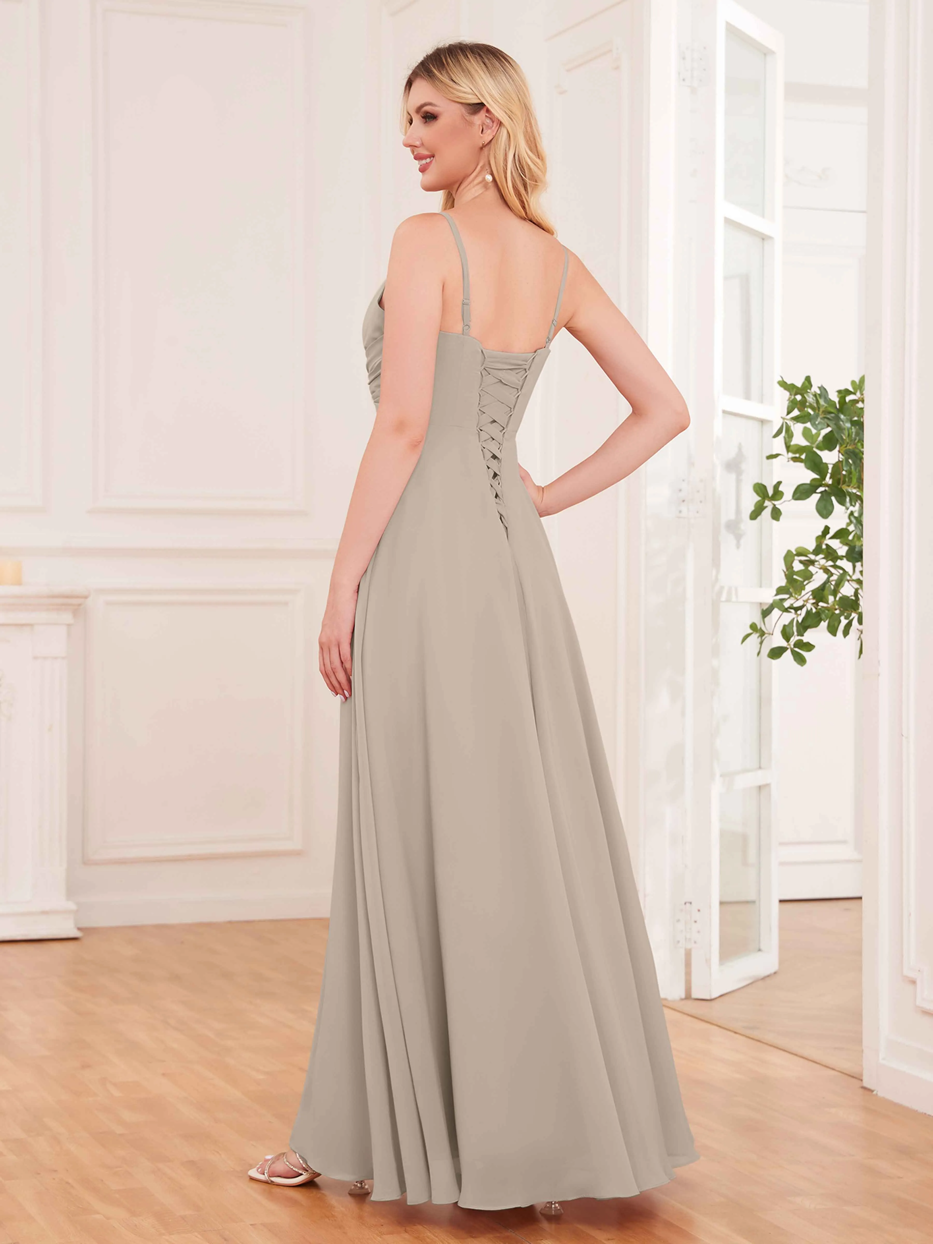 Cecilia Pretty Twist Pleated Ruffles Slit Chiffon Bridesmaid Dresses