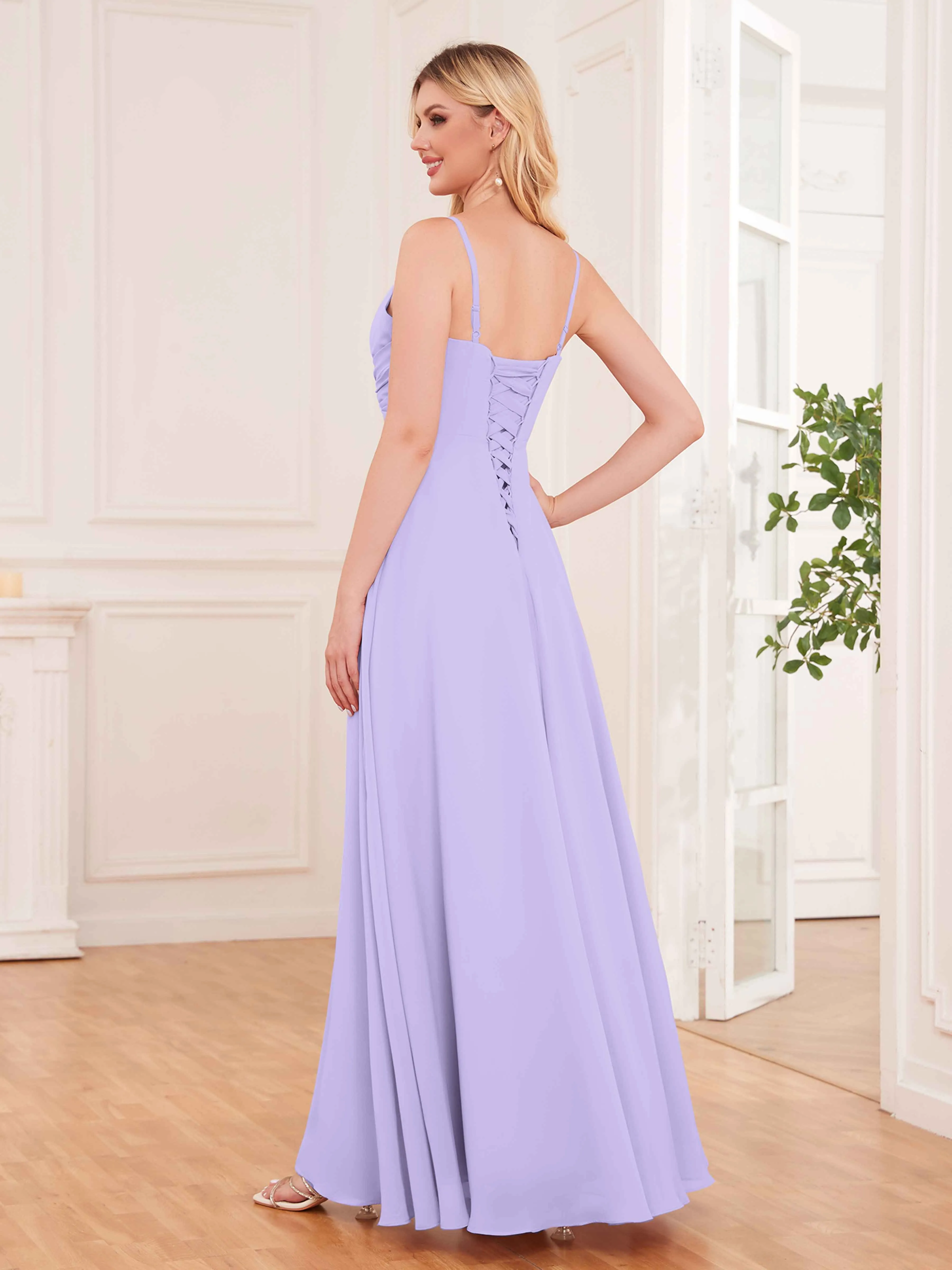 Cecilia Pretty Twist Pleated Ruffles Slit Chiffon Bridesmaid Dresses