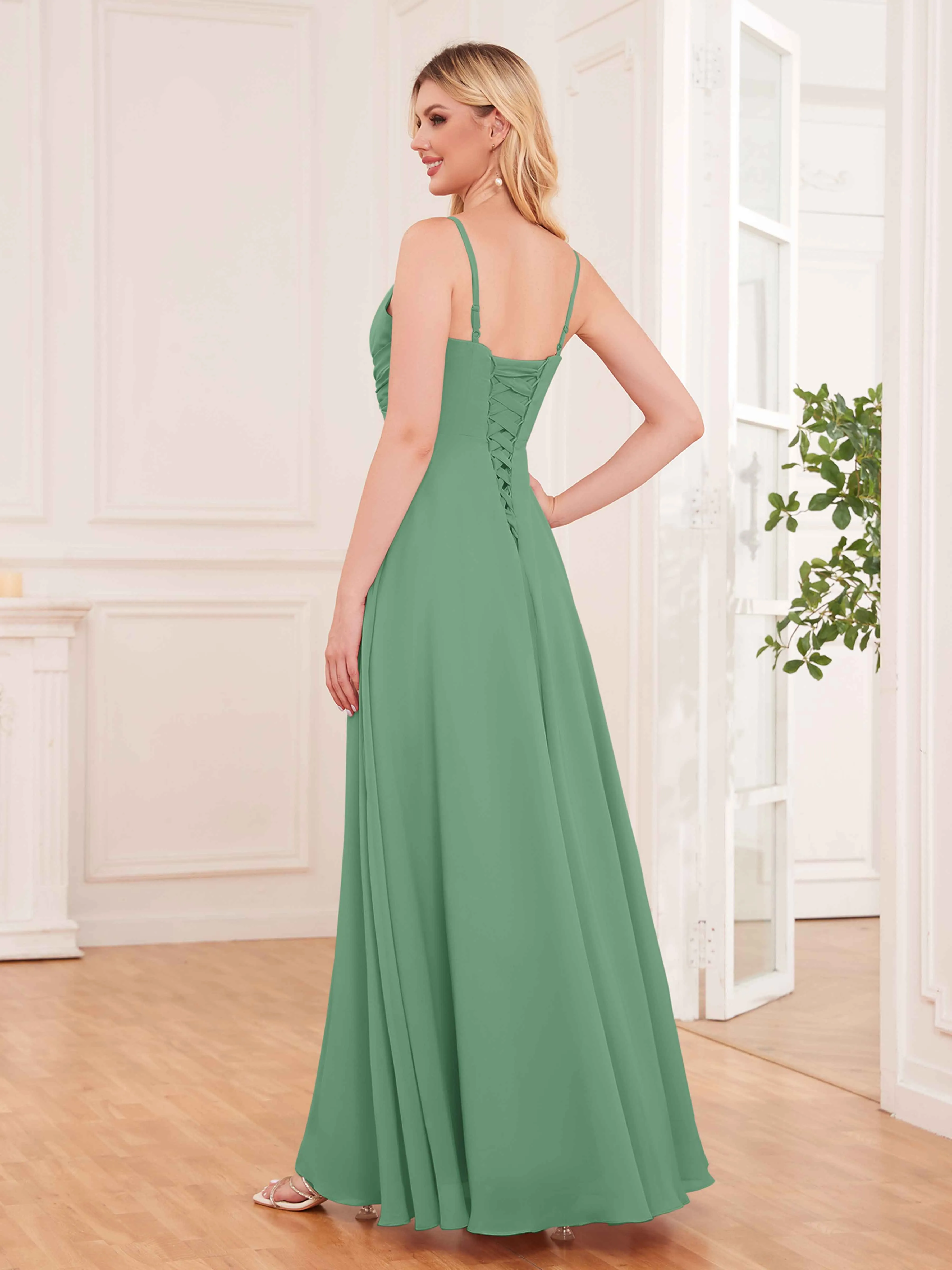 Cecilia Pretty Twist Pleated Ruffles Slit Chiffon Bridesmaid Dresses