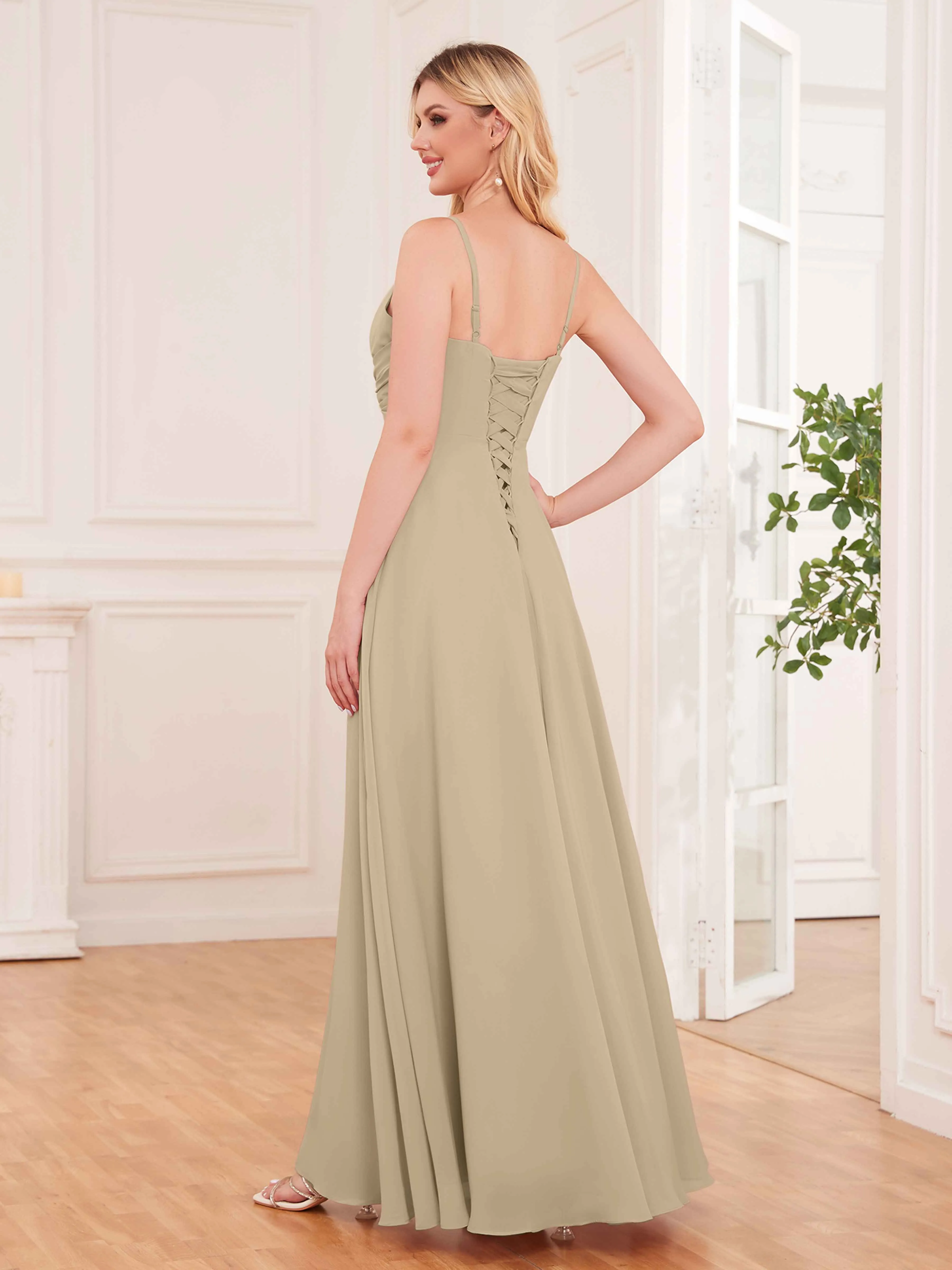 Cecilia Pretty Twist Pleated Ruffles Slit Chiffon Bridesmaid Dresses
