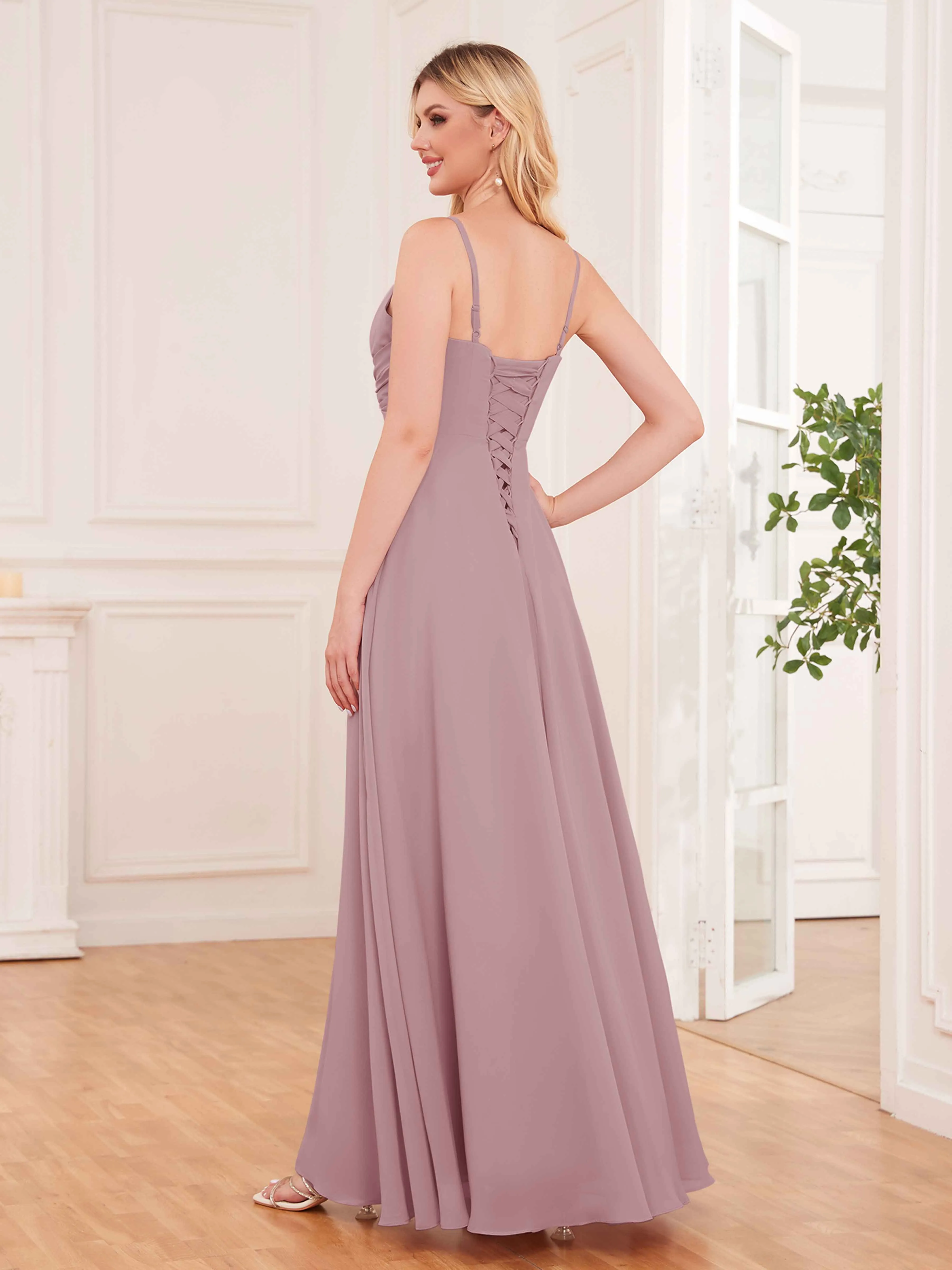 Cecilia Pretty Twist Pleated Ruffles Slit Chiffon Bridesmaid Dresses