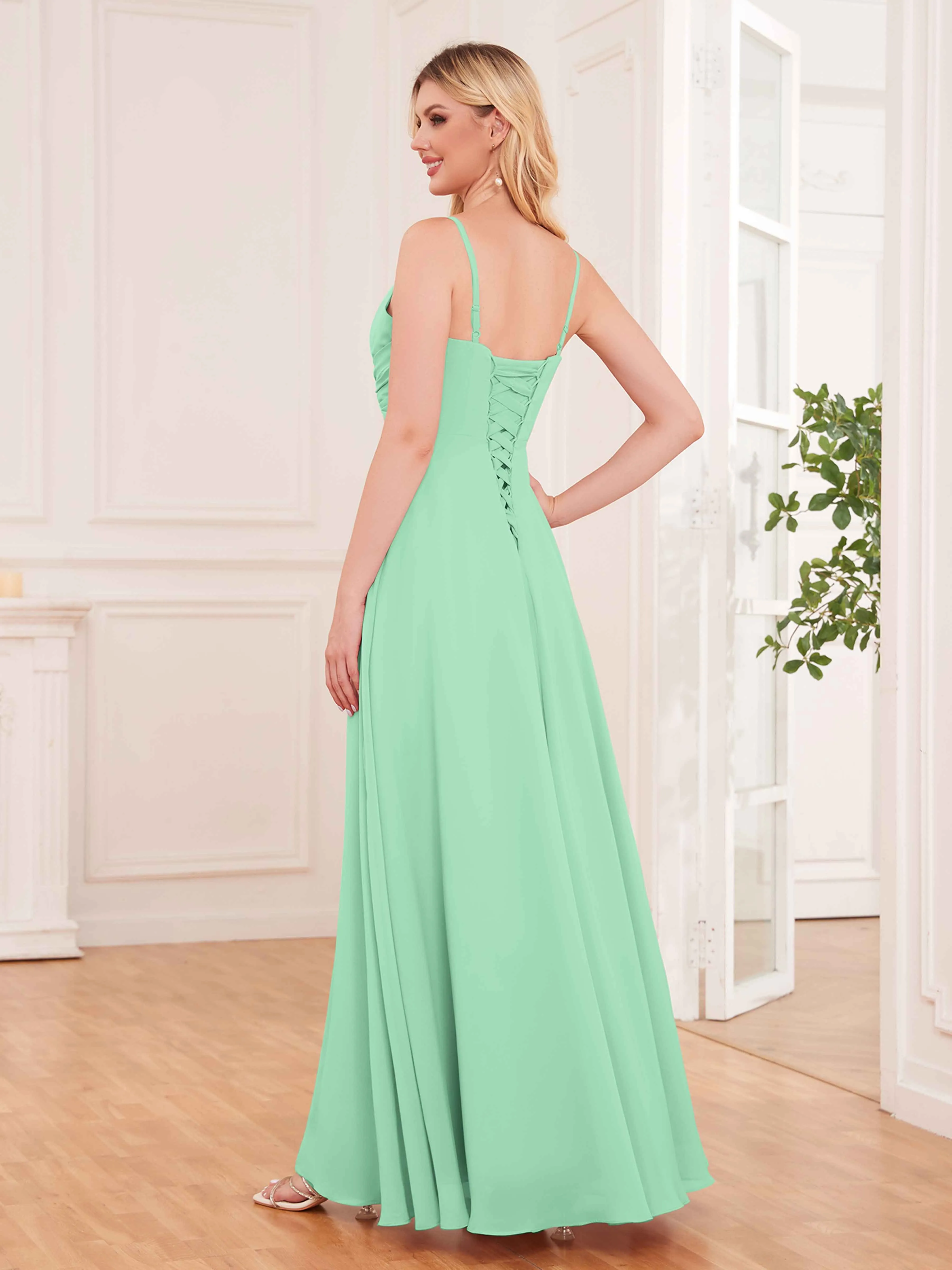 Cecilia Pretty Twist Pleated Ruffles Slit Chiffon Bridesmaid Dresses