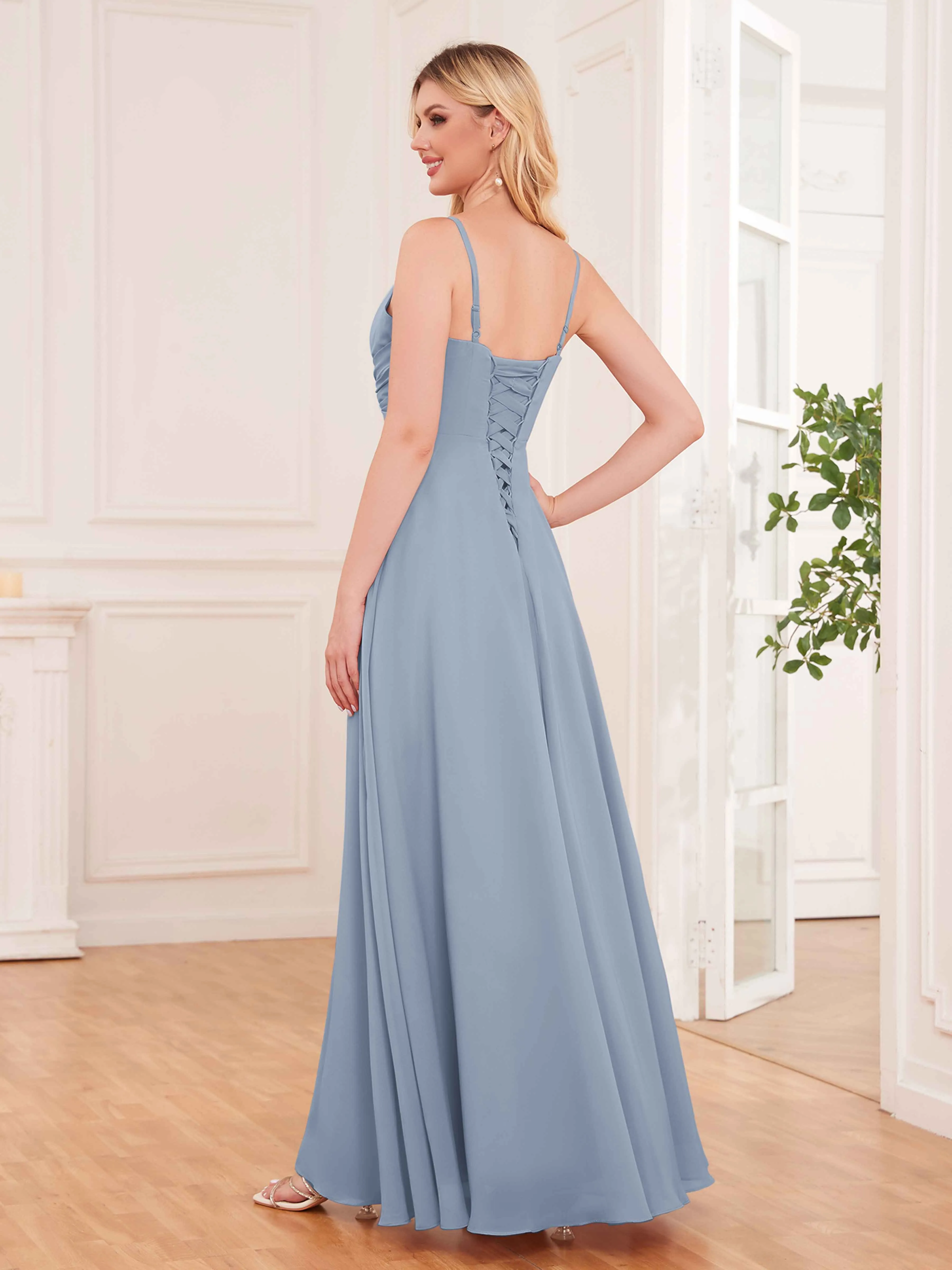 Cecilia Pretty Twist Pleated Ruffles Slit Chiffon Bridesmaid Dresses