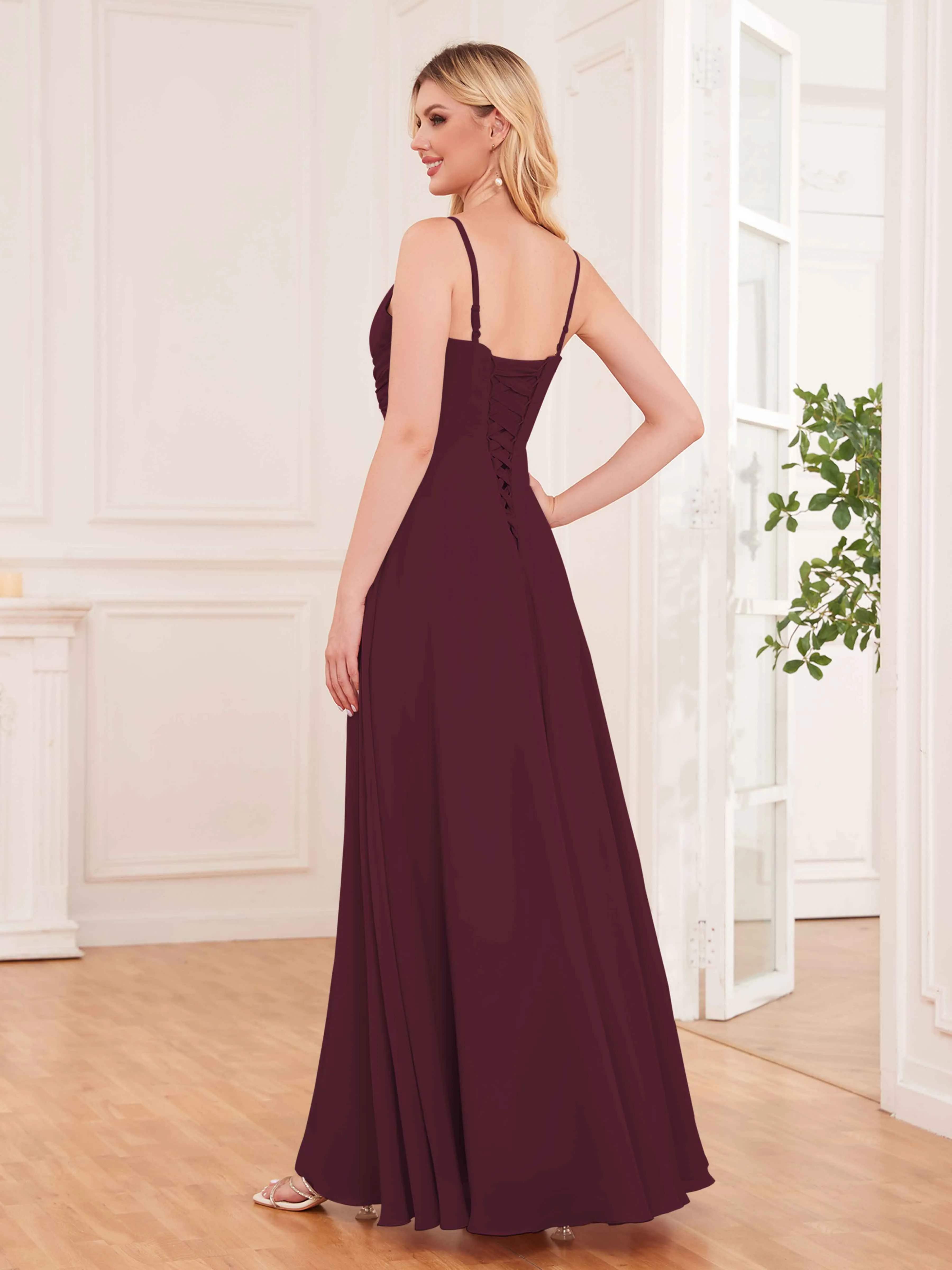 Cecilia Pretty Twist Pleated Ruffles Slit Chiffon Bridesmaid Dresses