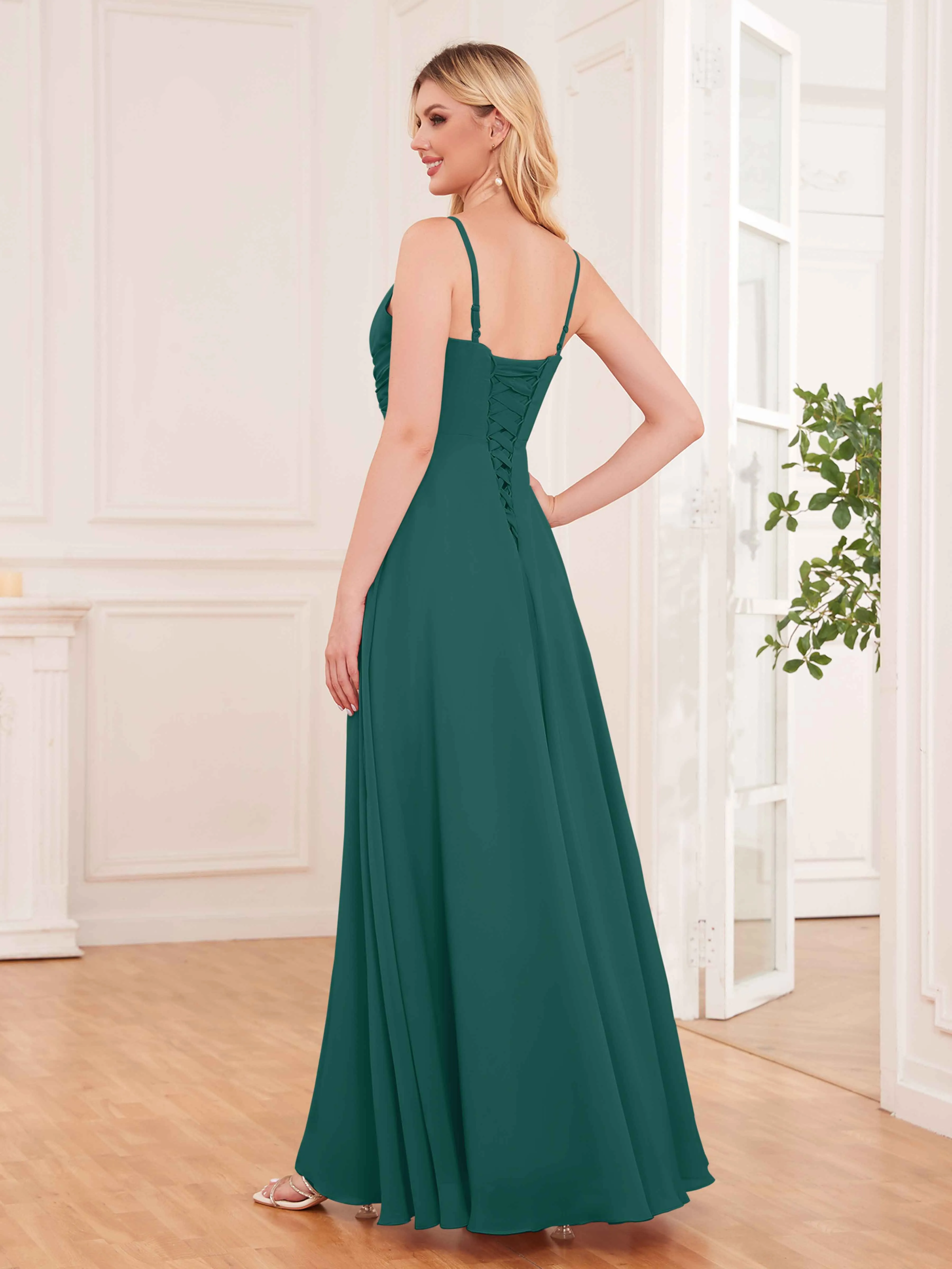 Cecilia Pretty Twist Pleated Ruffles Slit Chiffon Bridesmaid Dresses