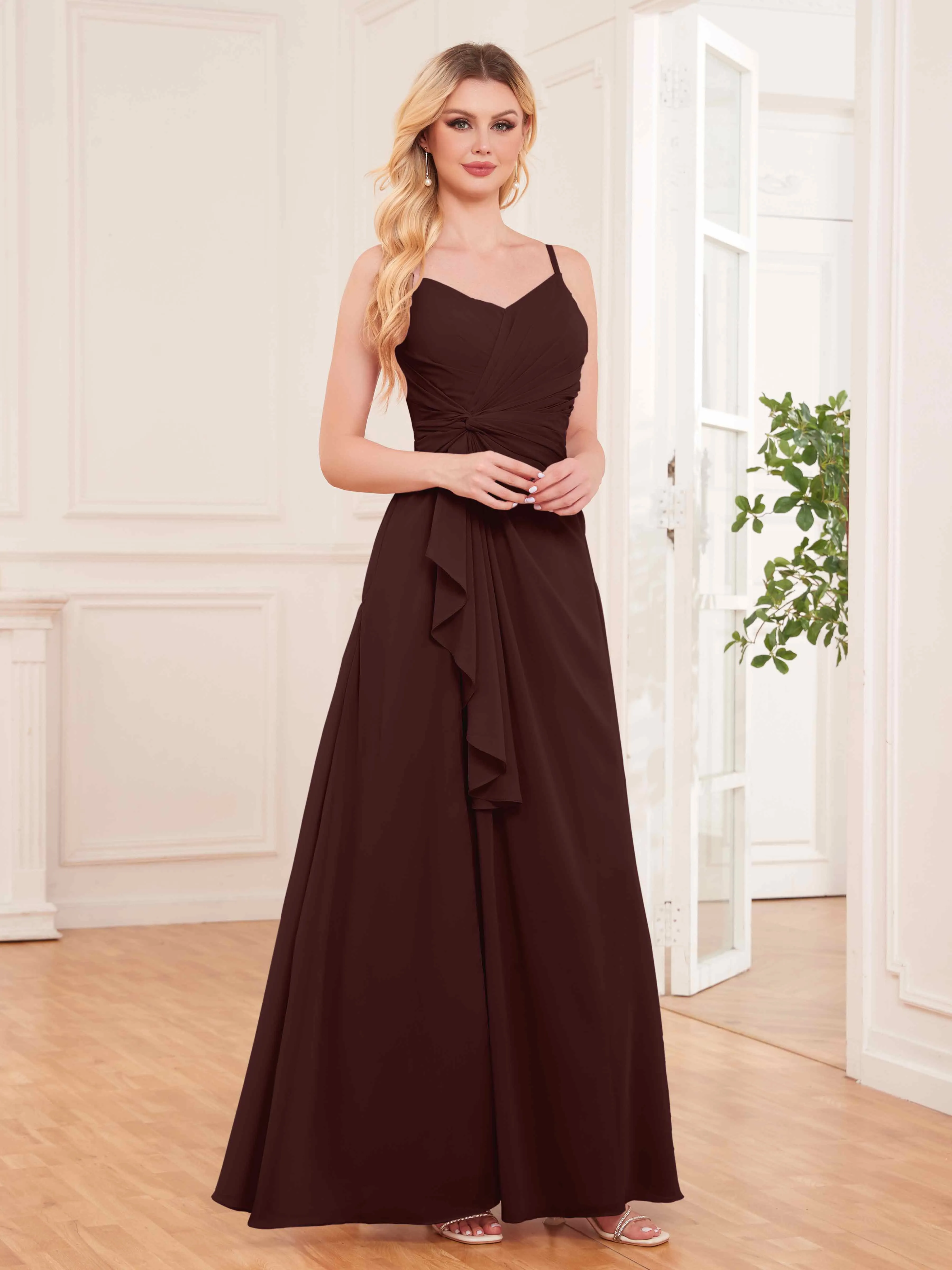 Cecilia Pretty Twist Pleated Ruffles Slit Chiffon Bridesmaid Dresses