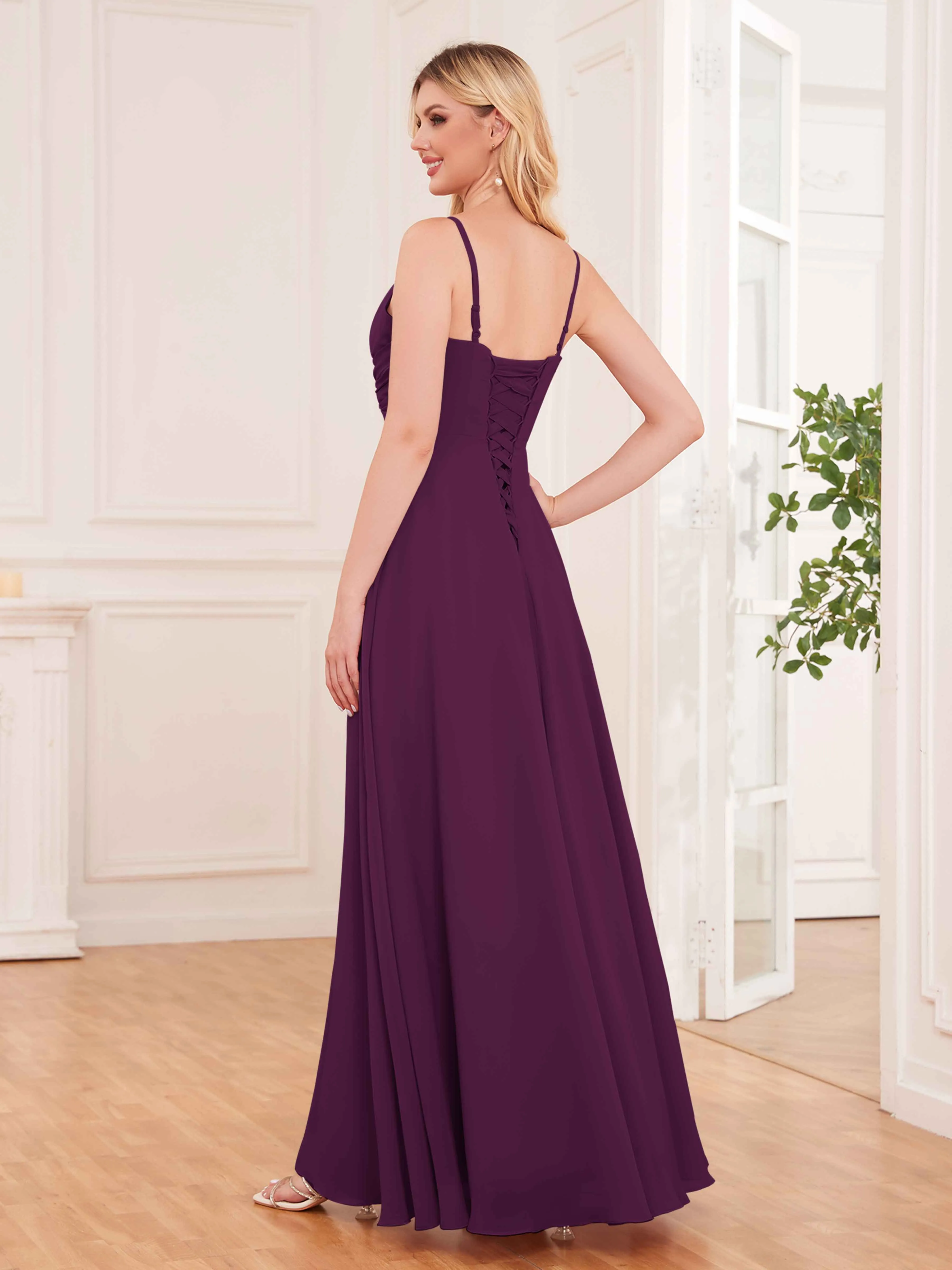 Cecilia Pretty Twist Pleated Ruffles Slit Chiffon Bridesmaid Dresses