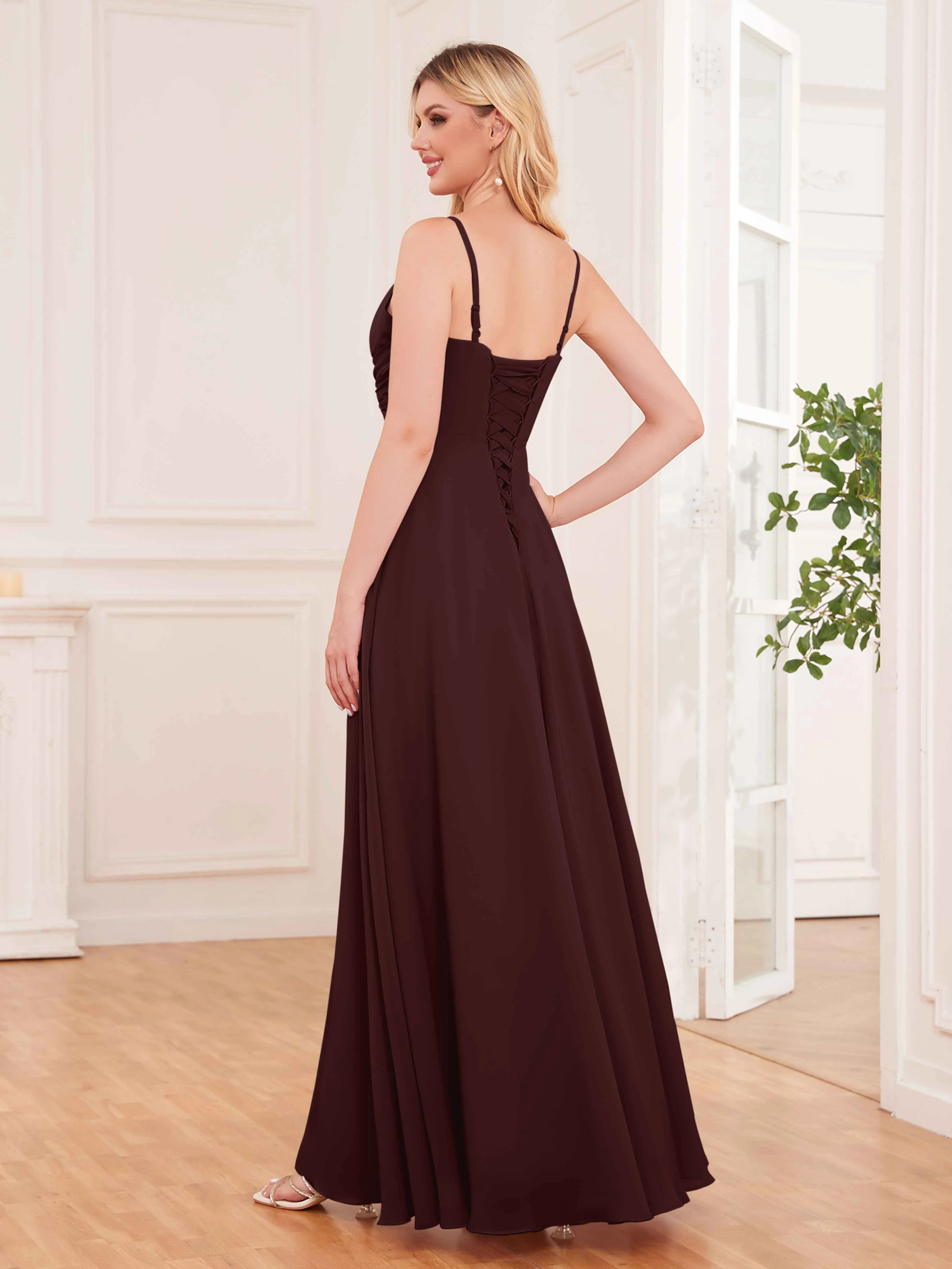 Cecilia Pretty Twist Pleated Ruffles Slit Chiffon Bridesmaid Dresses