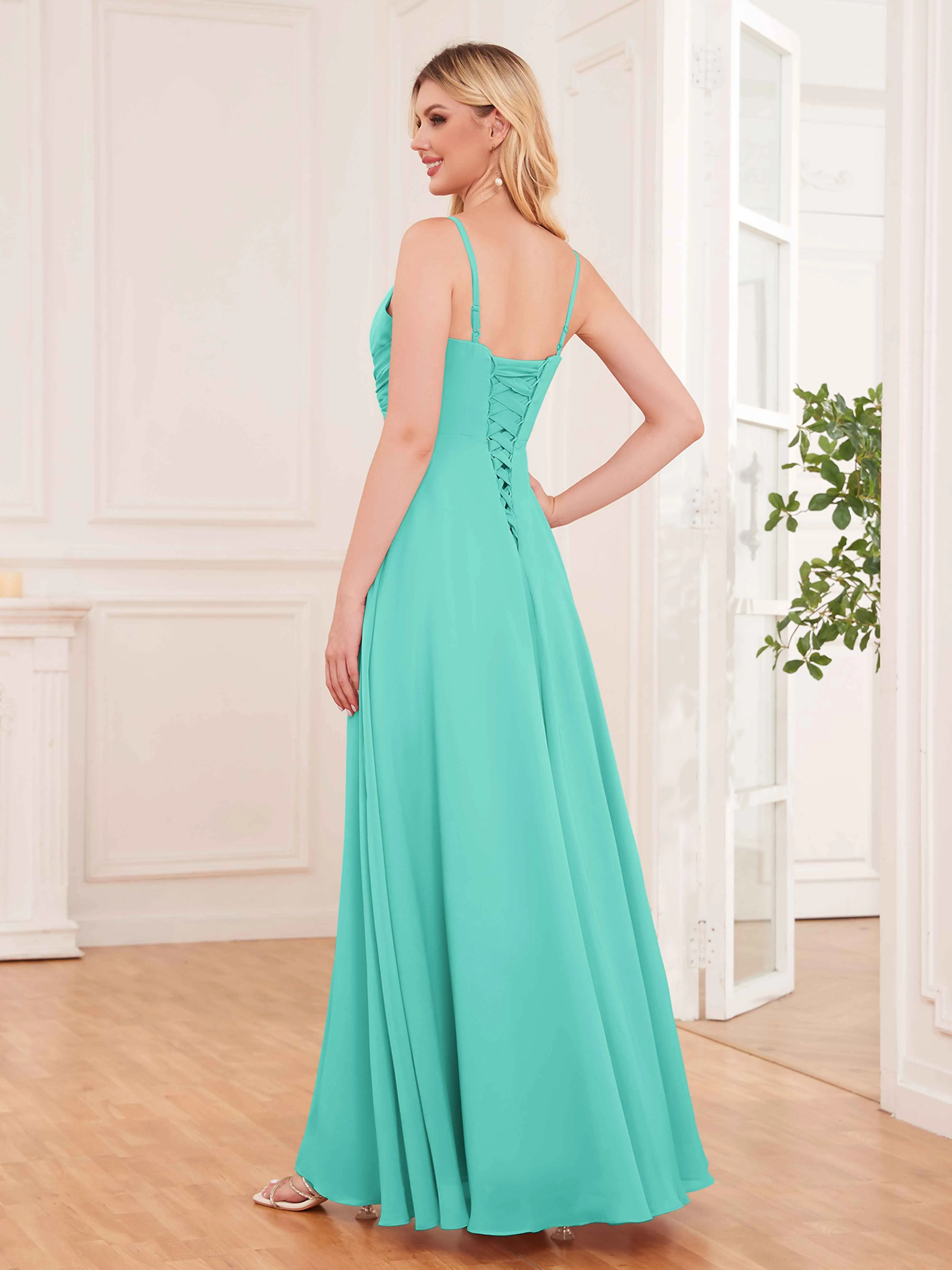 Cecilia Pretty Twist Pleated Ruffles Slit Chiffon Bridesmaid Dresses