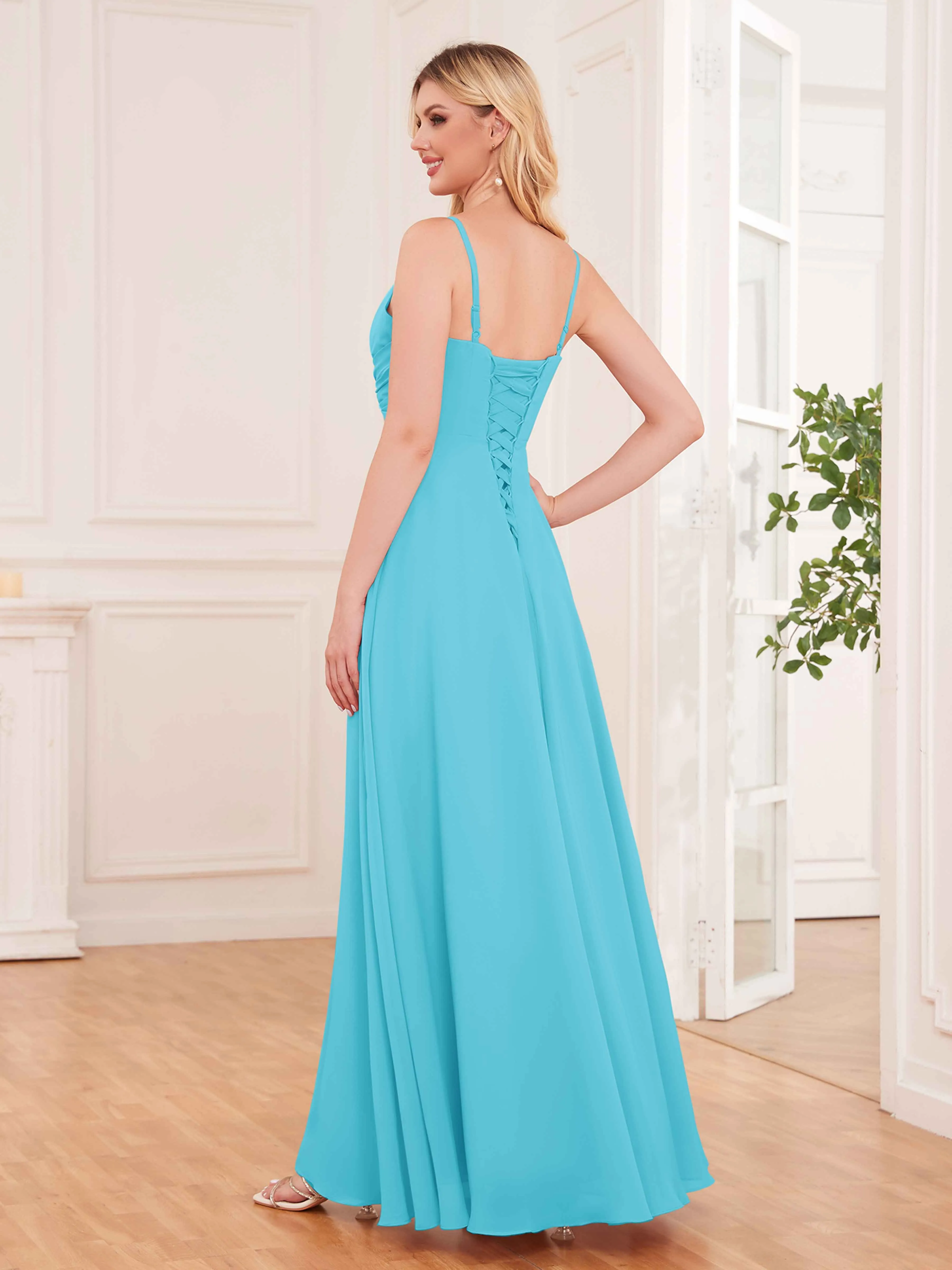 Cecilia Pretty Twist Pleated Ruffles Slit Chiffon Bridesmaid Dresses