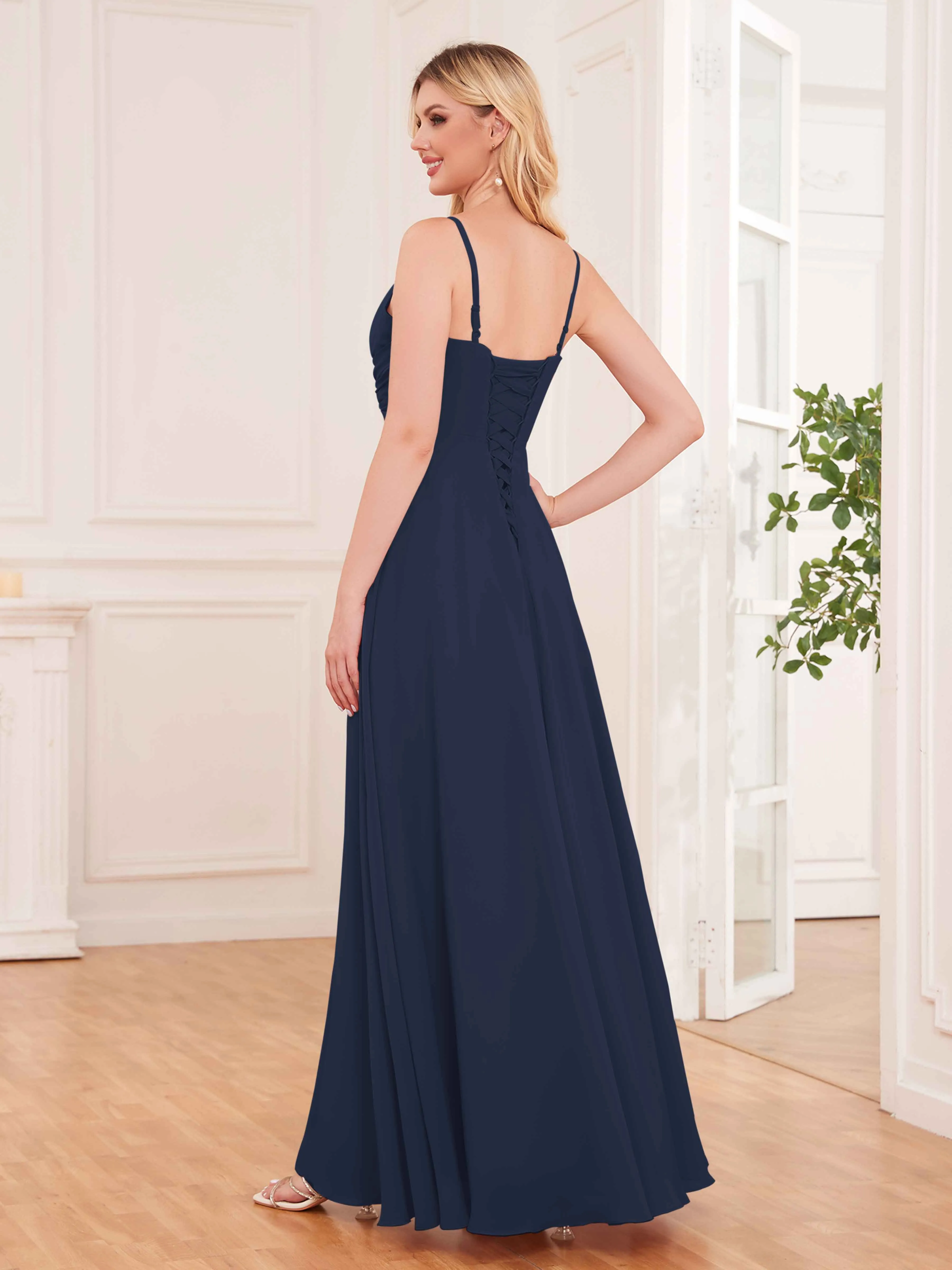 Cecilia Pretty Twist Pleated Ruffles Slit Chiffon Bridesmaid Dresses