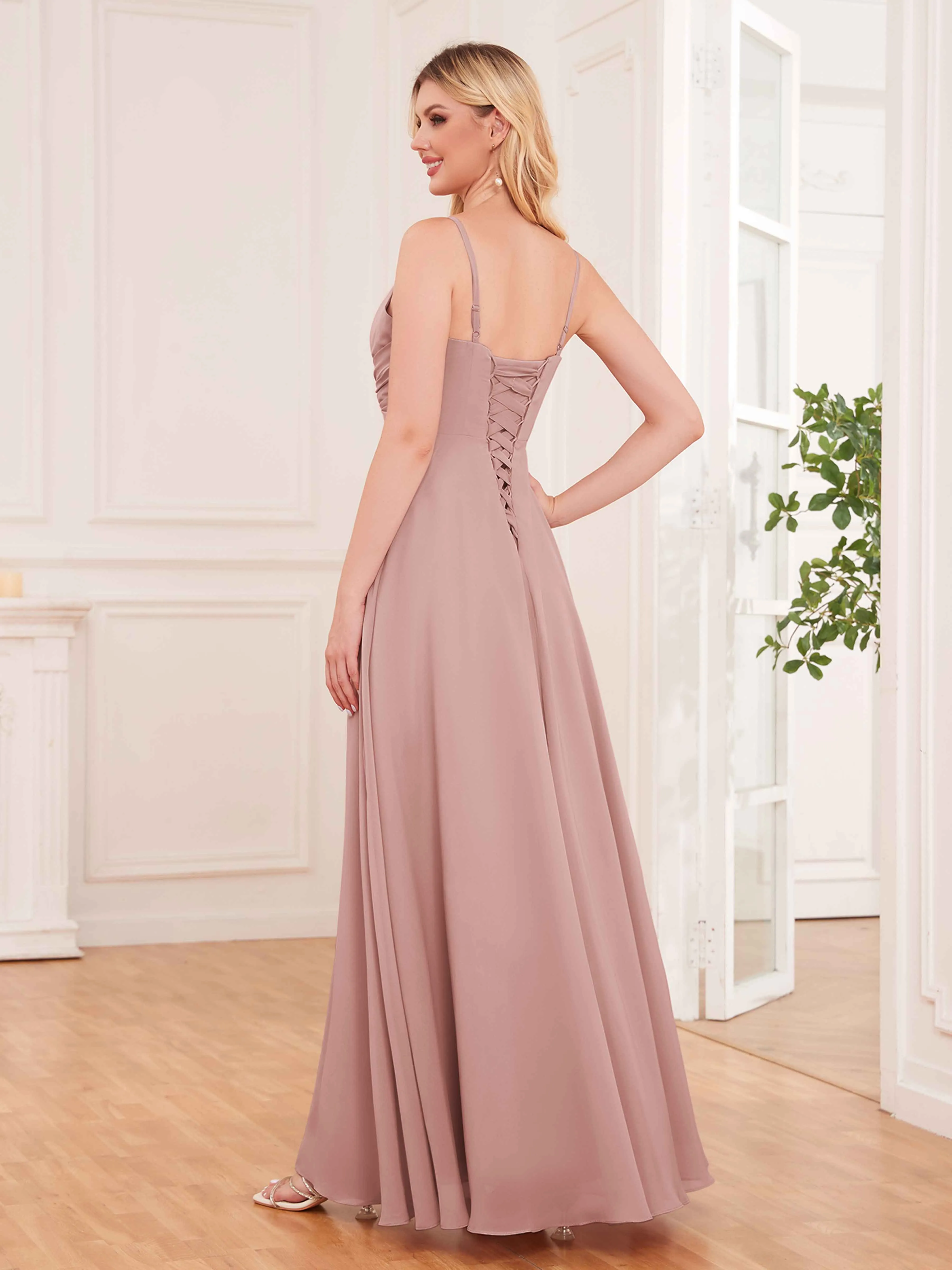 Cecilia Pretty Twist Pleated Ruffles Slit Chiffon Bridesmaid Dresses