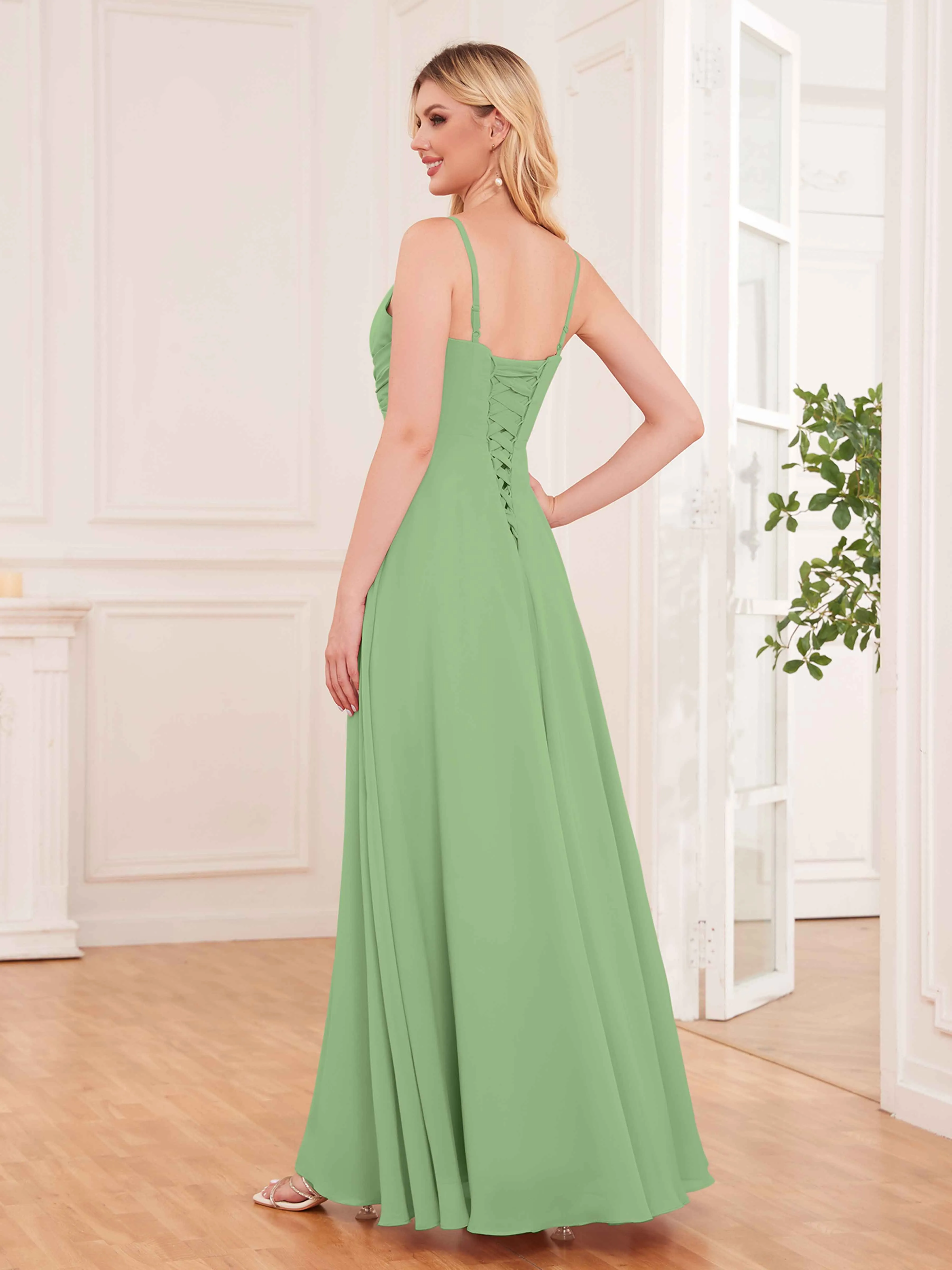 Cecilia Pretty Twist Pleated Ruffles Slit Chiffon Bridesmaid Dresses
