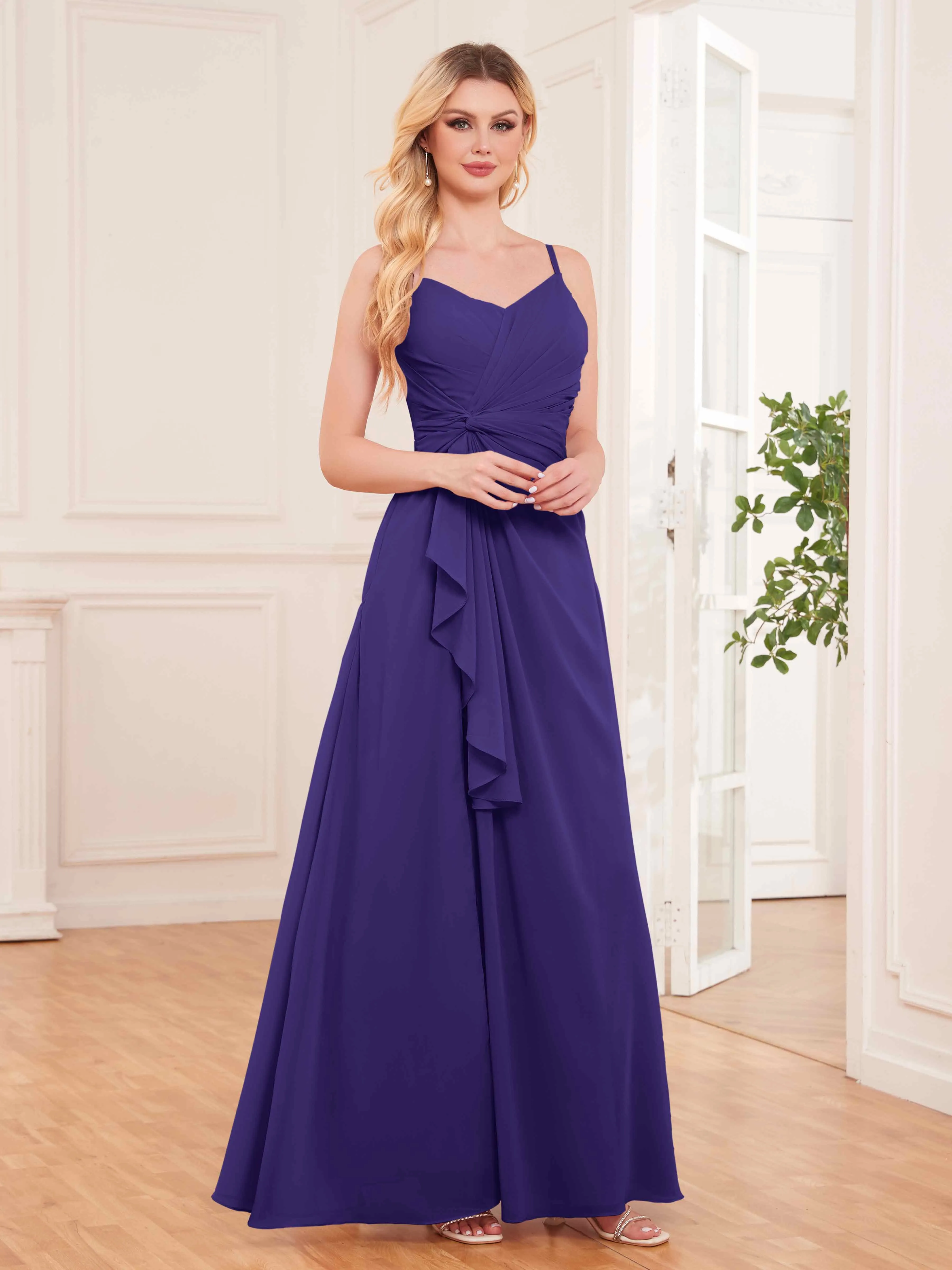 Cecilia Pretty Twist Pleated Ruffles Slit Chiffon Bridesmaid Dresses