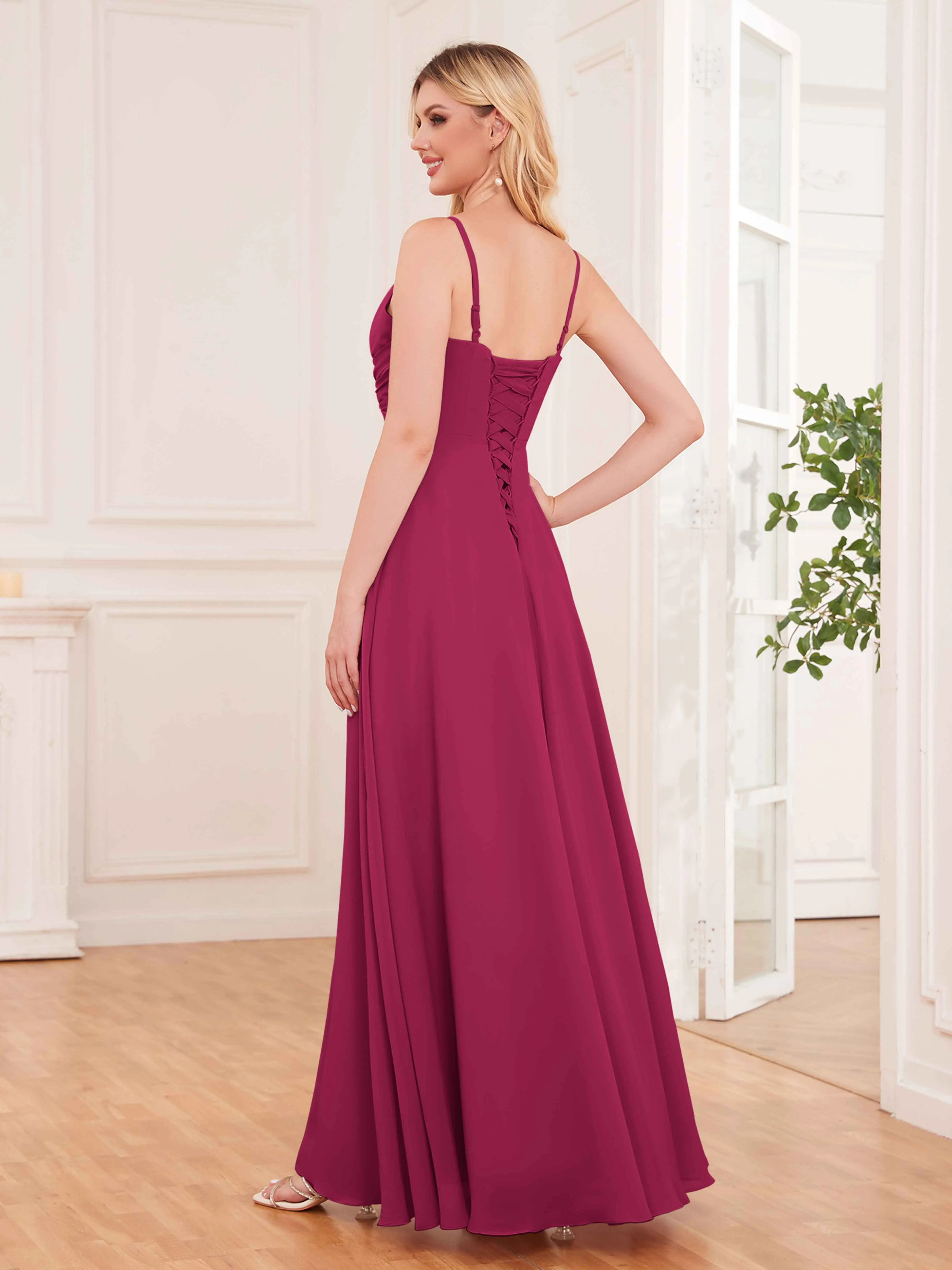 Cecilia Pretty Twist Pleated Ruffles Slit Chiffon Bridesmaid Dresses