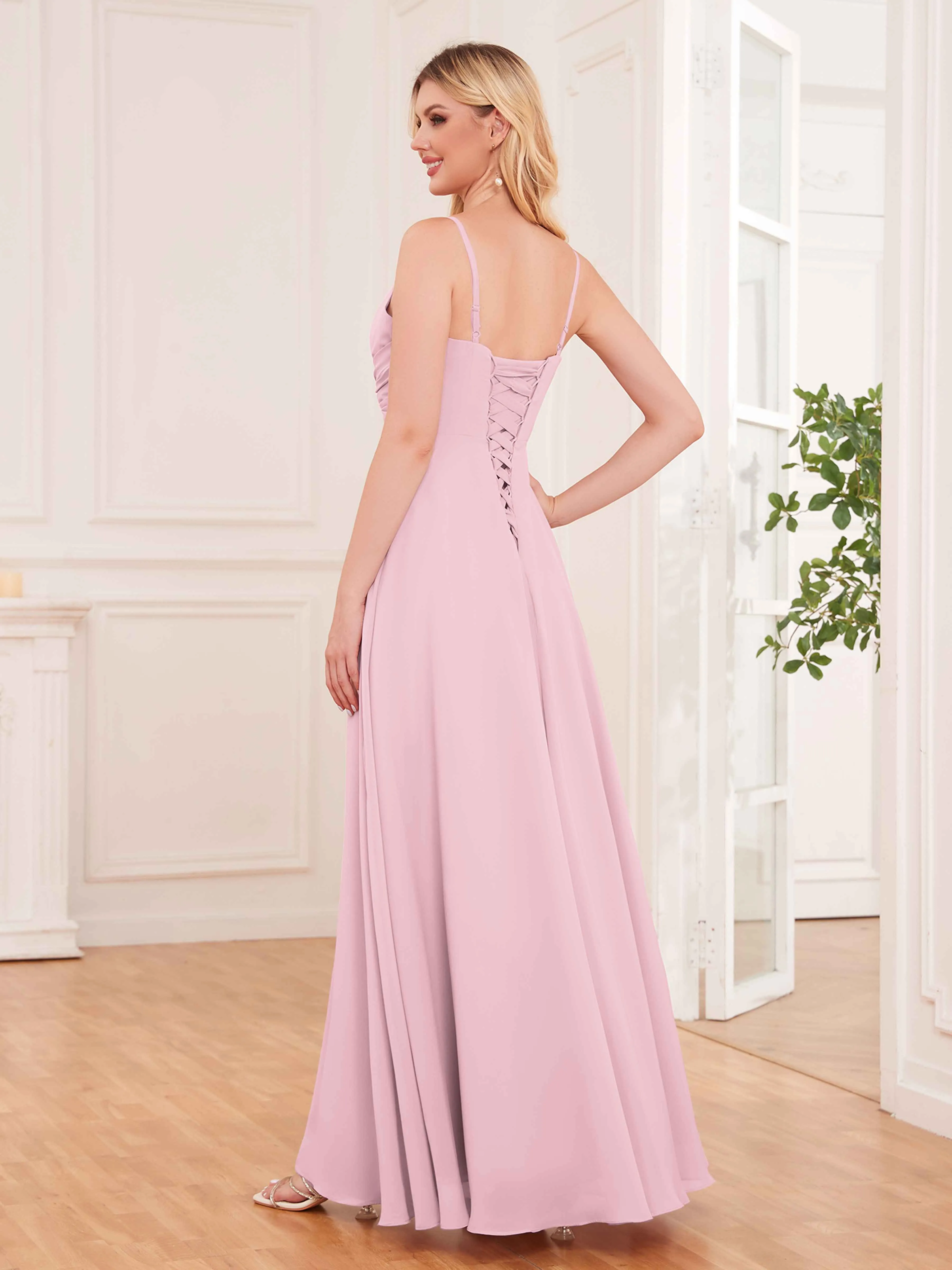 Cecilia Pretty Twist Pleated Ruffles Slit Chiffon Bridesmaid Dresses