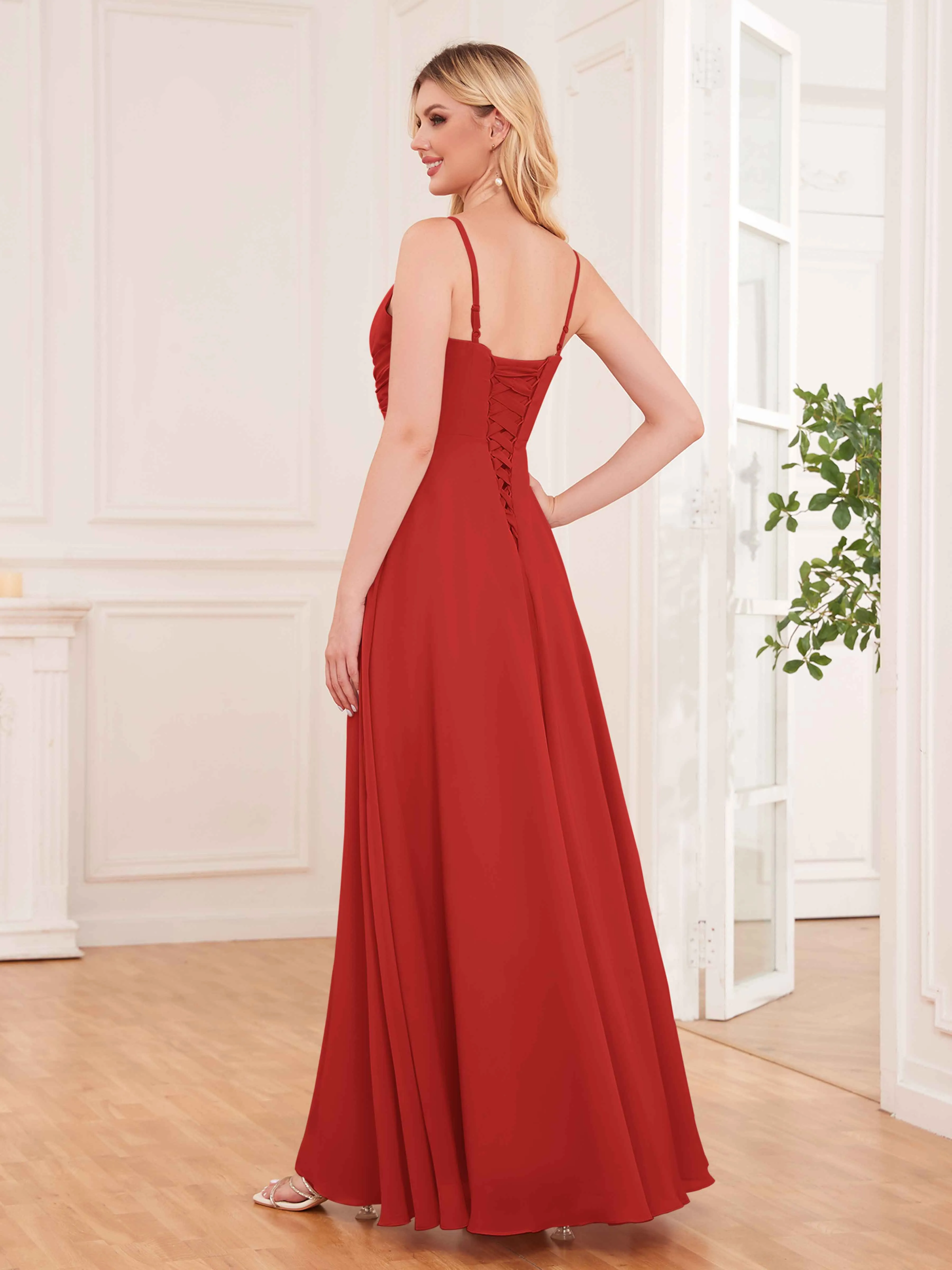 Cecilia Pretty Twist Pleated Ruffles Slit Chiffon Bridesmaid Dresses