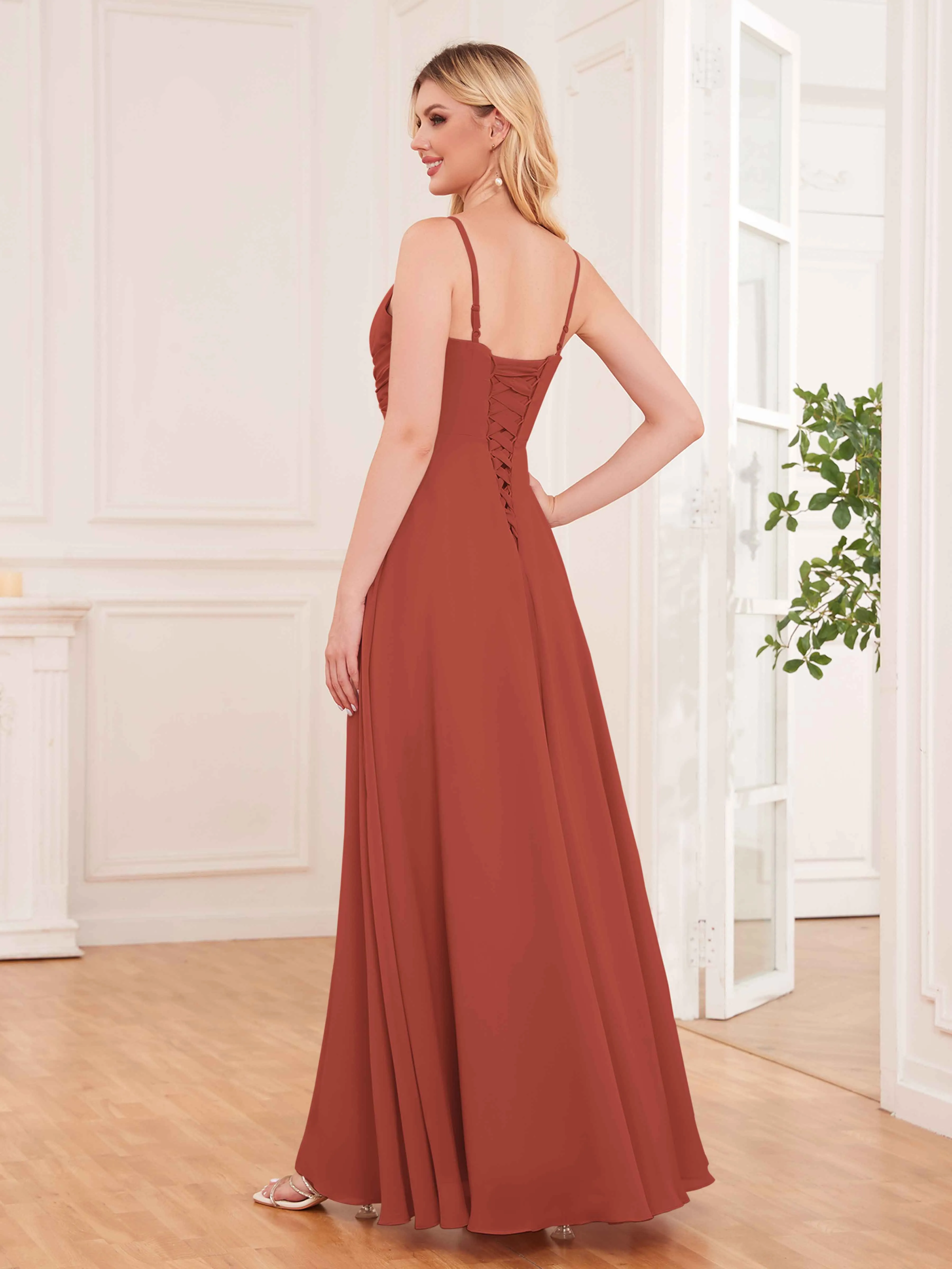 Cecilia Pretty Twist Pleated Ruffles Slit Chiffon Bridesmaid Dresses