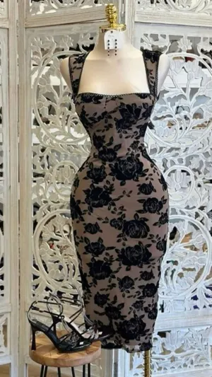 Charming Black Rose Mermaid Cocktail Dresses Sexy Party Dresses, D1103