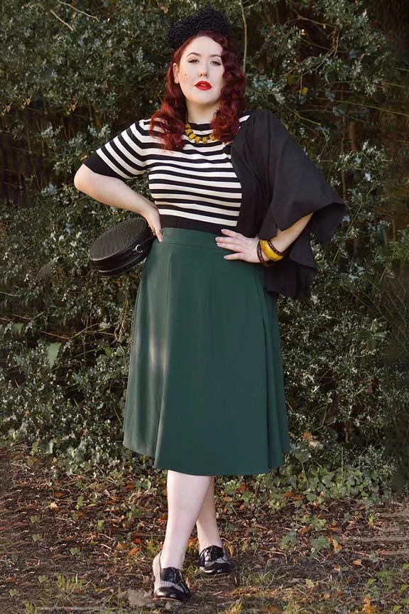 Classic 1940s Style A-Line Skirt in Forest Green